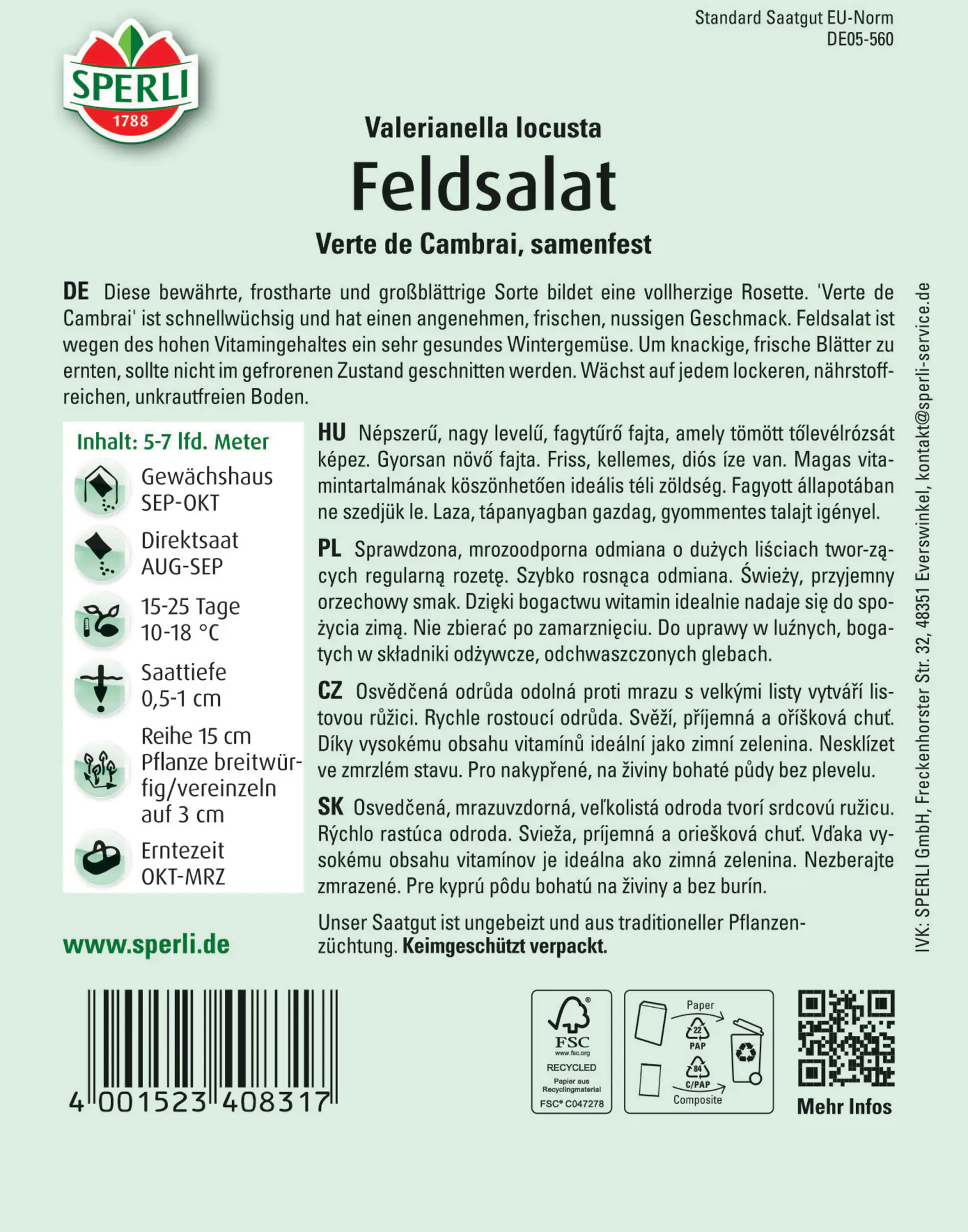Sperli Feldsalat Verte de Cambrai