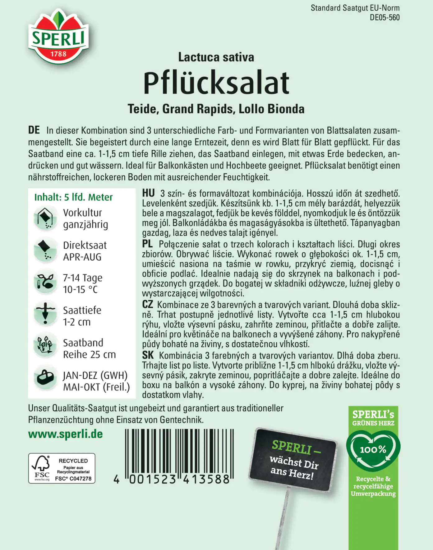 Sperli Pflücksalat Pflücksalat-Kombination Saatband Sperli Pflücksalat Pflücksalat-Kombination Saatband