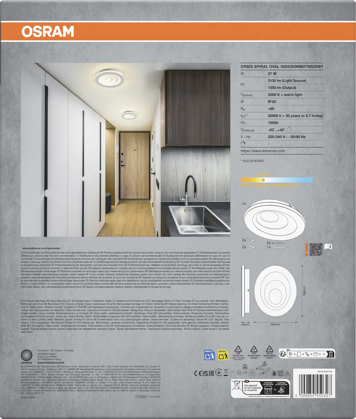 Osram LED Deckenleuchte Orbis Spiral Oval weiß Ø 36 cm 27 W 