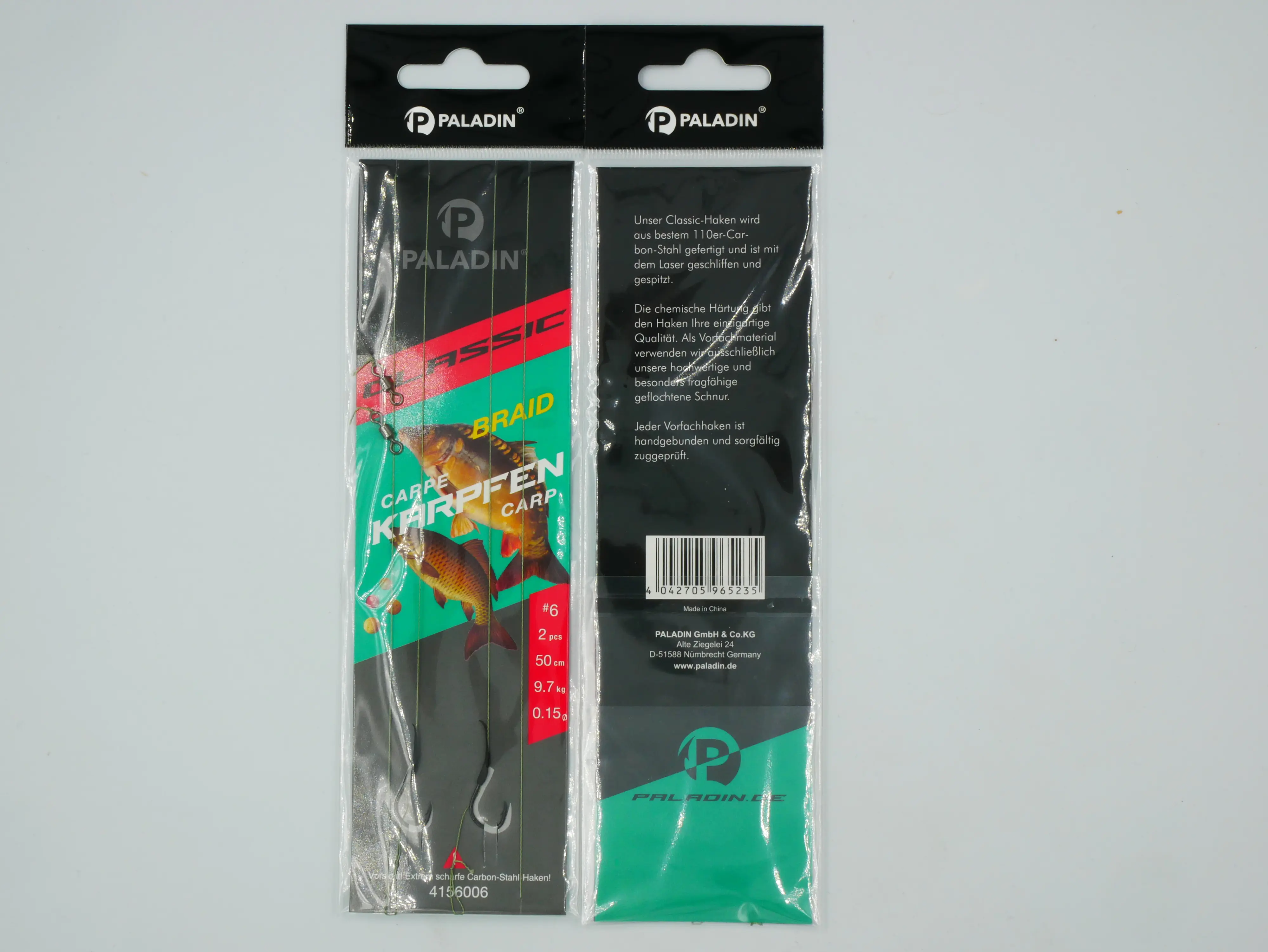 Paladin Karpfenhaken Boilie gebunden Größe 6 50 cm 2 Stück schwarz