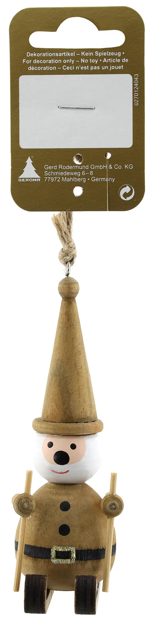 Weihnachtsanhänger Schneemann Ski Holz 11 cm natur 1 Stück