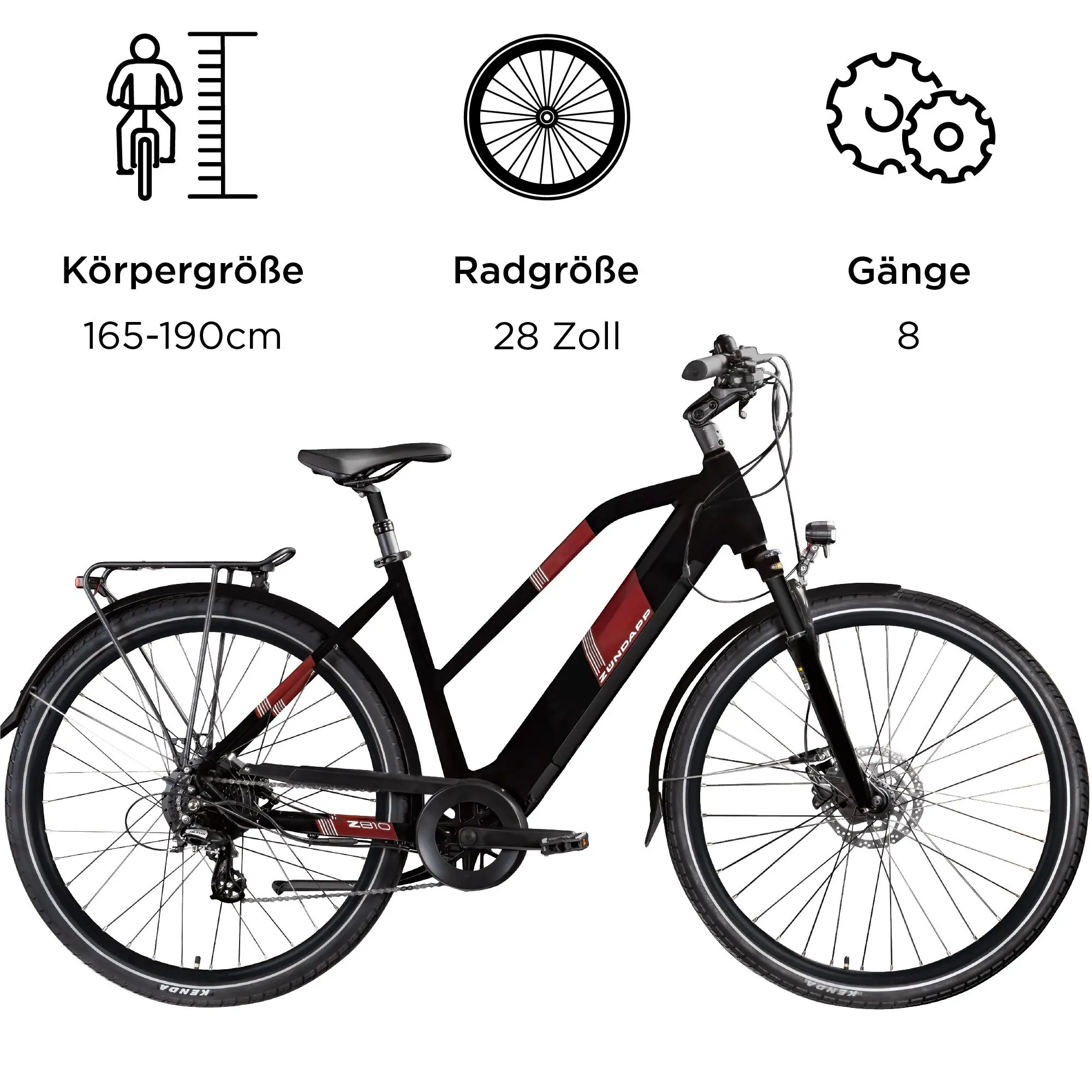 Zündapp E-Bike Z810 Trekking 28 Zoll 8-Gang 550 Wh schwarz rot 