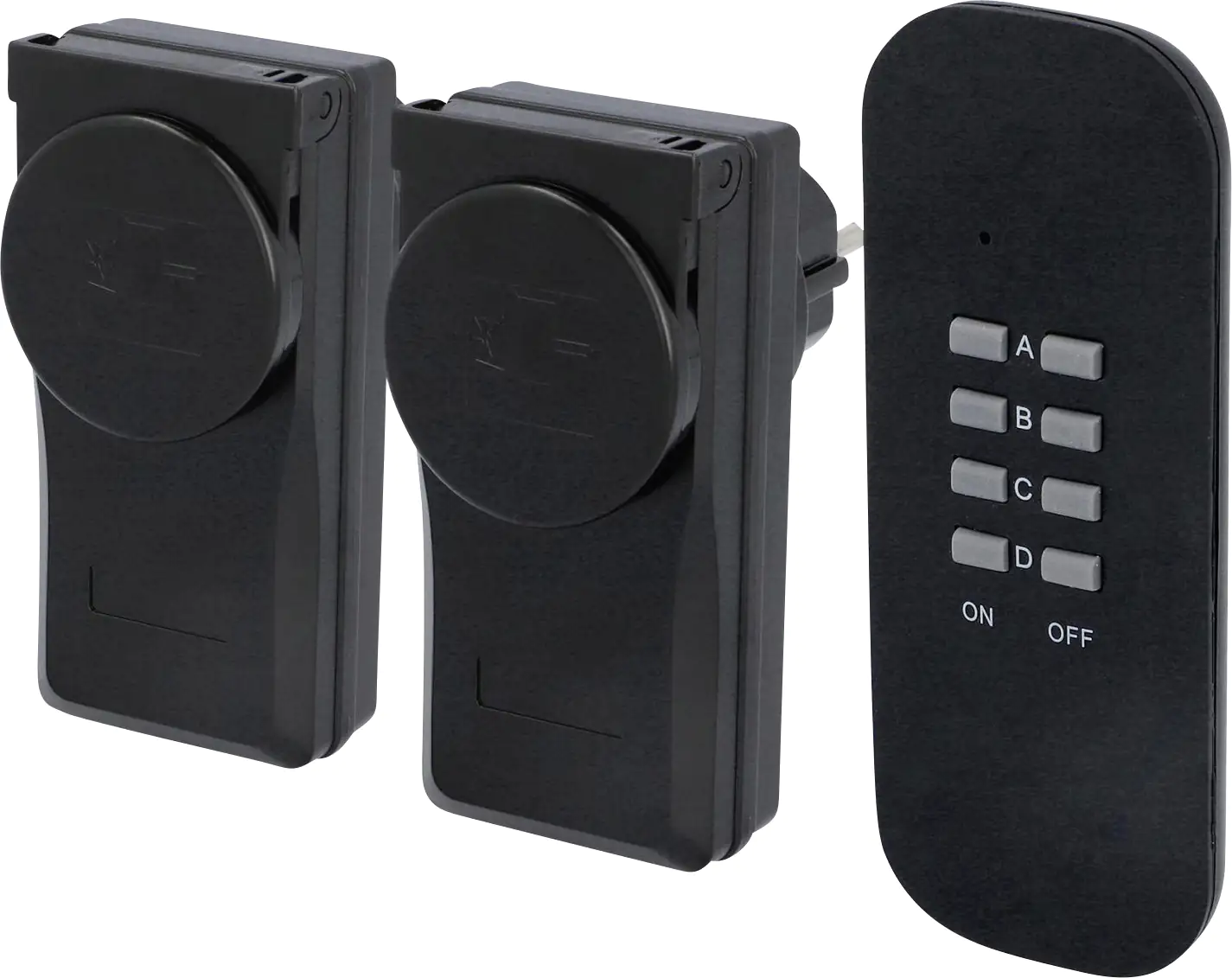 Funkfernschalter-Set Outdoor 2 Steckdosen + 1 Fernbedienung, schwarz Funkfernschalter-Set Outdoor 2 Steckdosen + 1 Fernbedienung, schwarz