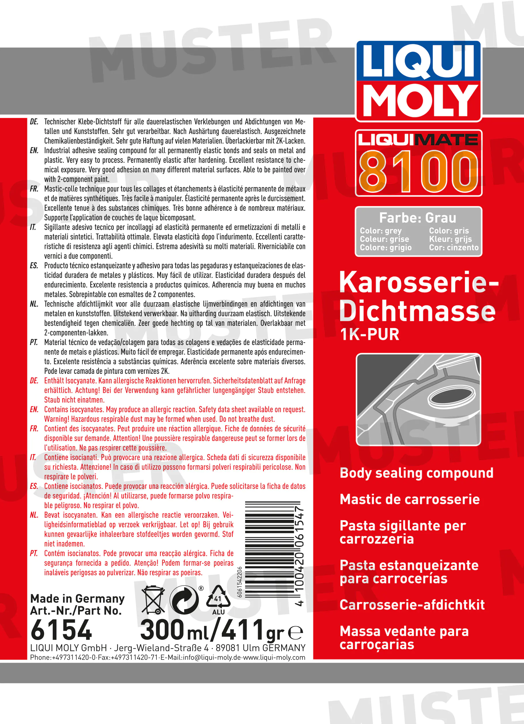 Liqui Moly Liquimate Karosseriedichtstoff 8100 1K-Pur grau 300 ml Liqui Moly Liquimate Karosseriedichtstoff 8100 1K-Pur grau 300 ml