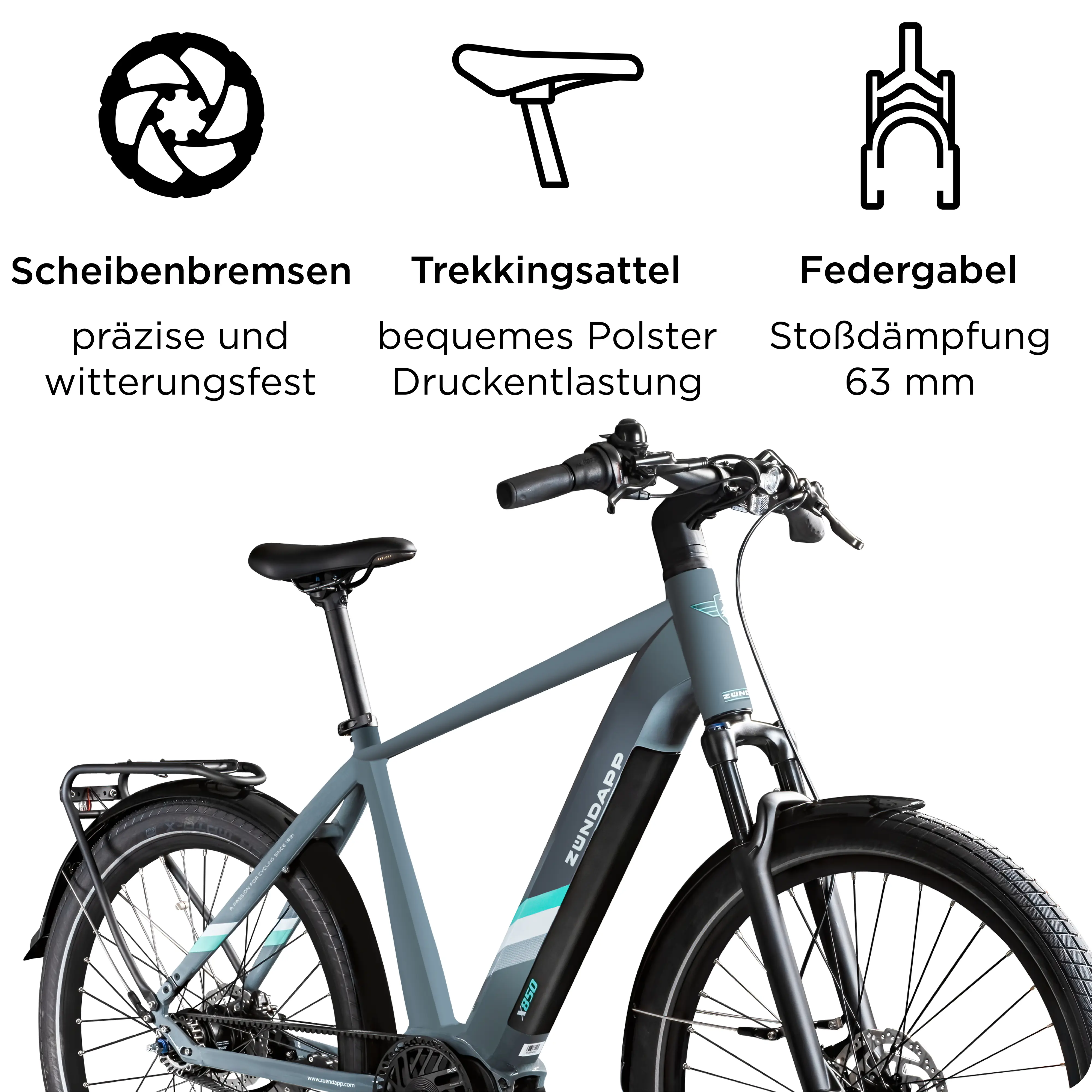 Zündapp E-Bike Trekking X850 Diamantrahmen 27,5 Zoll 7-Gang 550 Wh basaltgrau