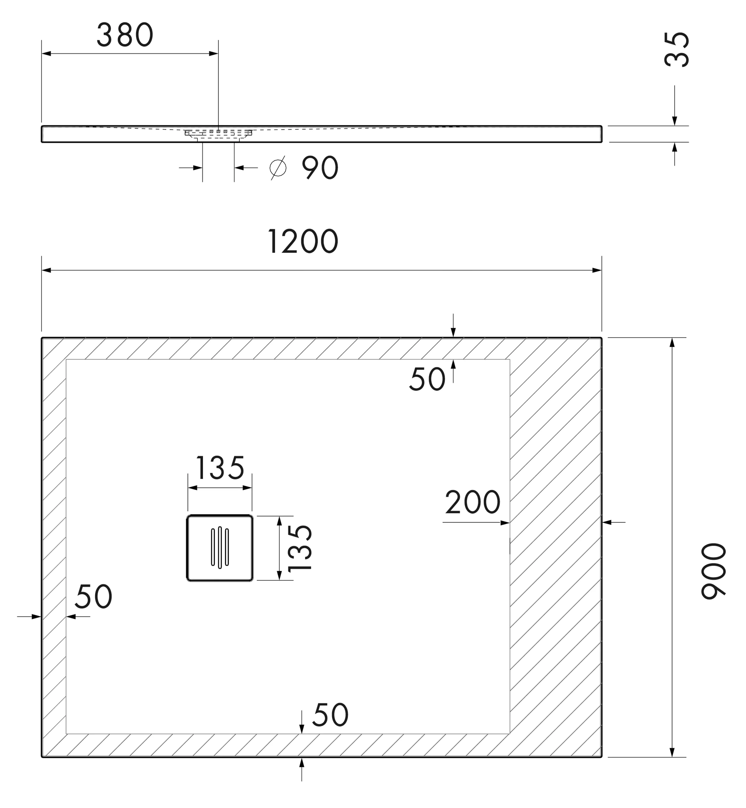 Ottofond Duschwanne Nevis 120x90x3,5 cm, weiß