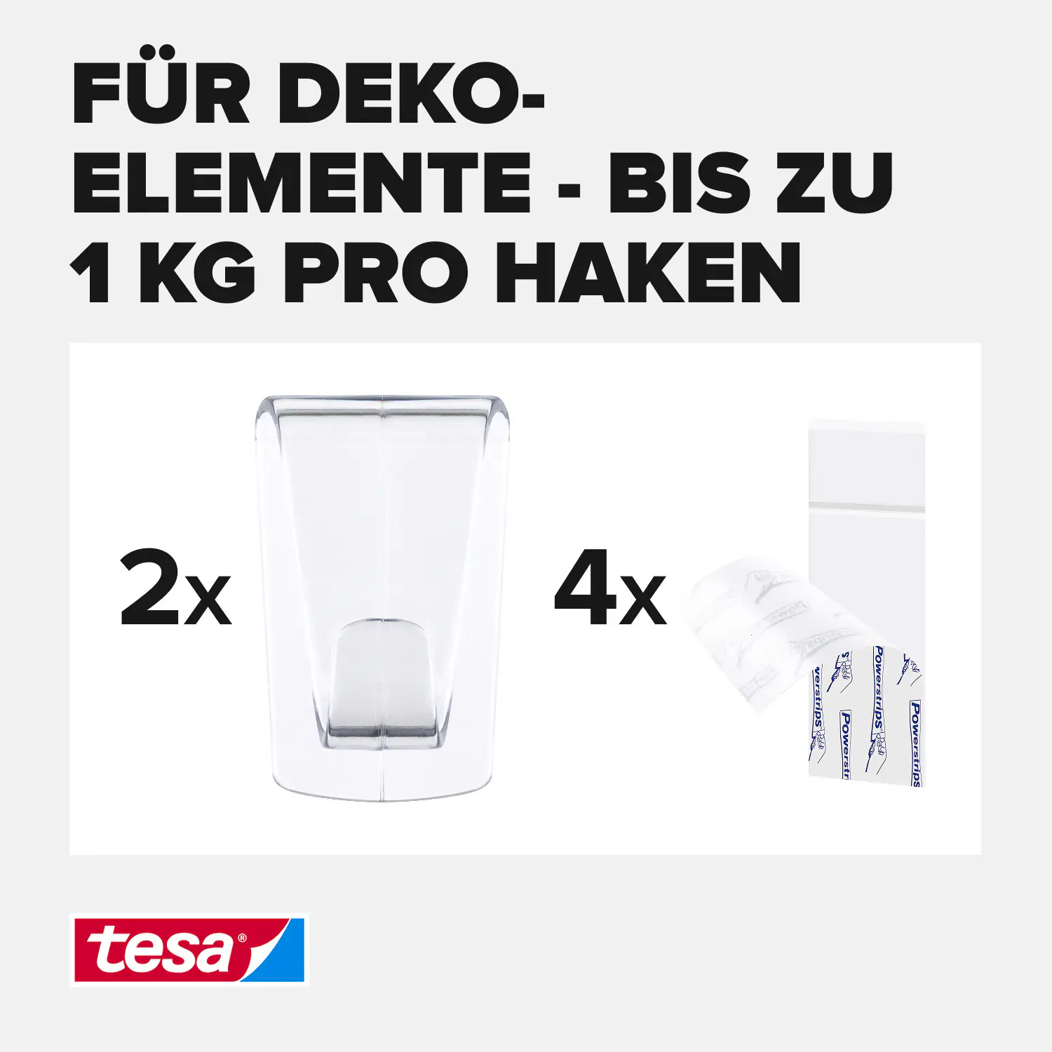 tesa Klebehaken Traglast 1 kg, 2 Stück