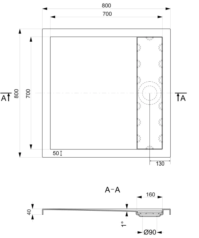 Ottofond Duschwanne mit Ablaufrinne 80 x 80 cm, weiß