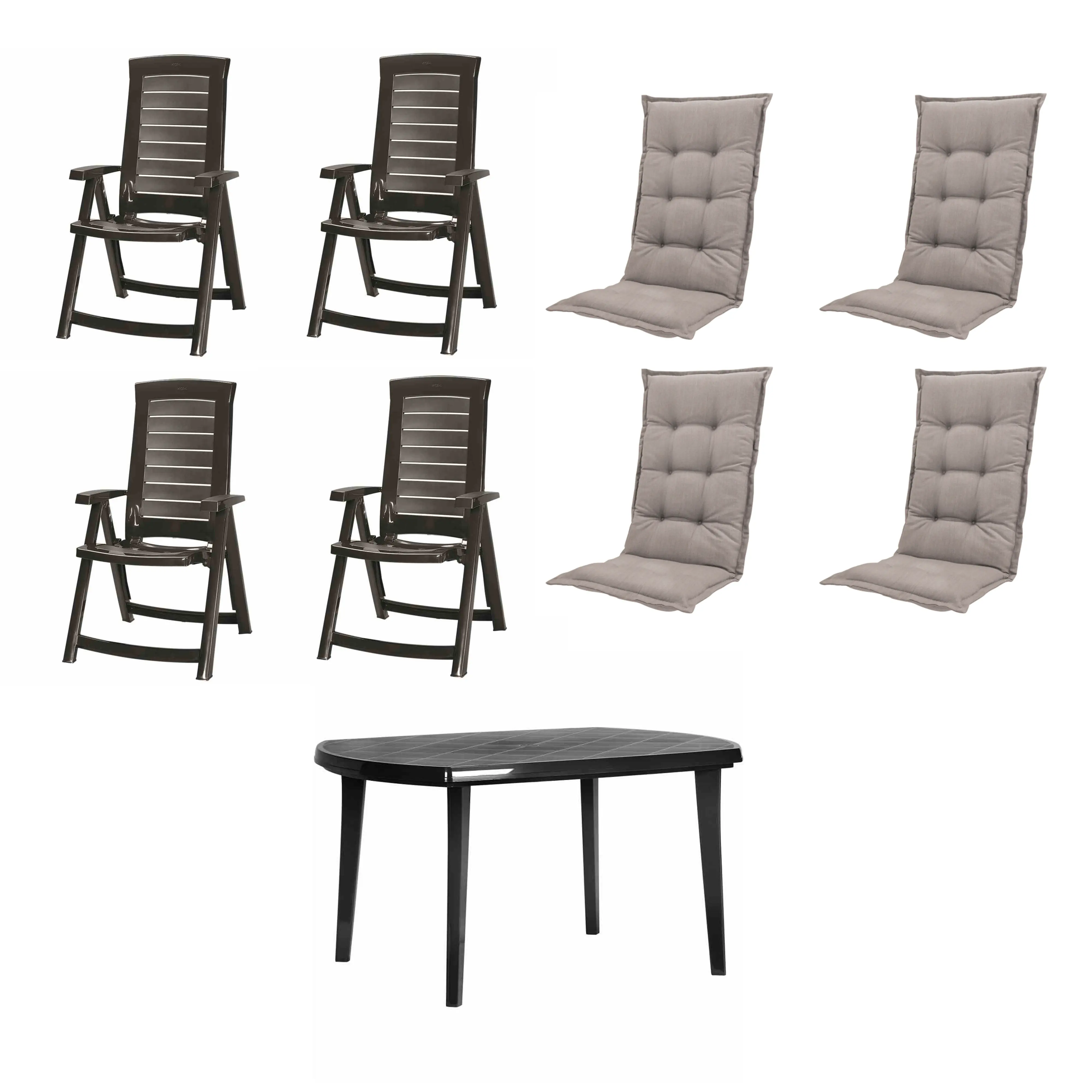 Jardin Garten-Essgruppe Aruba + Elise 4 Personen Kunststoff mit Auflagen graphit/taupe