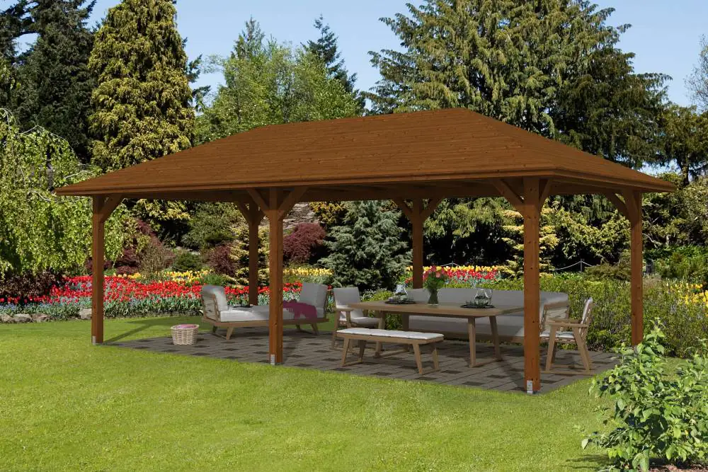 SKAN HOLZ Pavillon Orleans 2 Leimholz, lasiert in Nussbaum