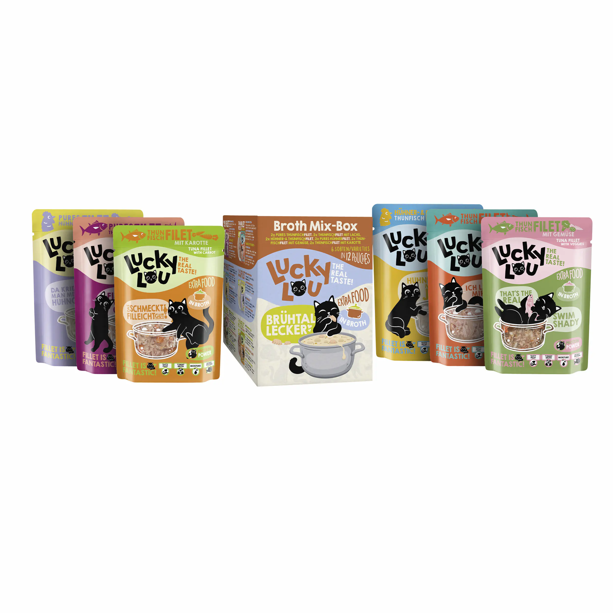 Lucky Lou Extrafood Katzennassfutter Adult getreidefrei 12 x 70 g Sud-Mix-Box
