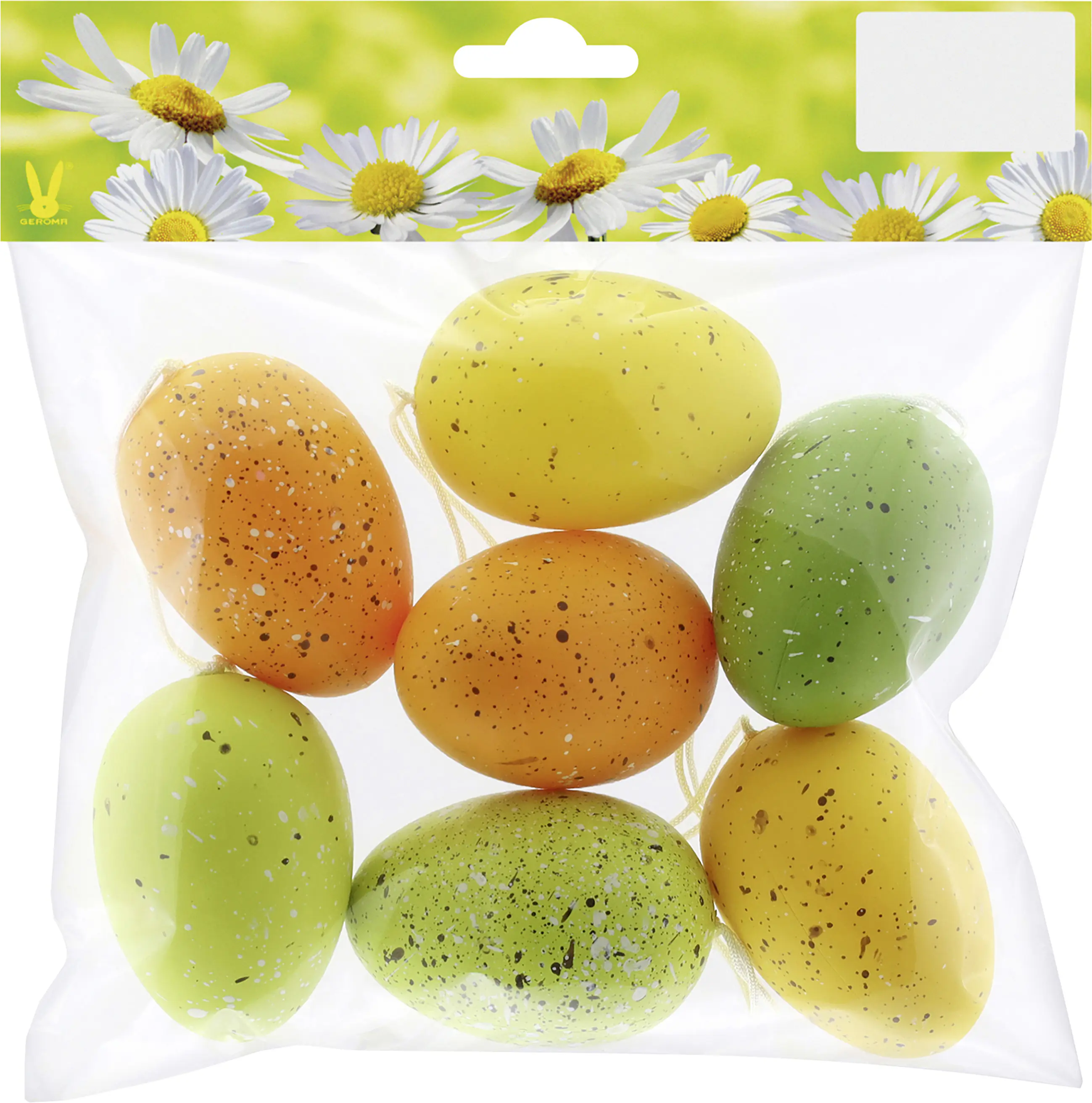 Ostereier Kunststoff zum Hängen 6 x 4 cm bunt mit Sprenkeln 7 Stück