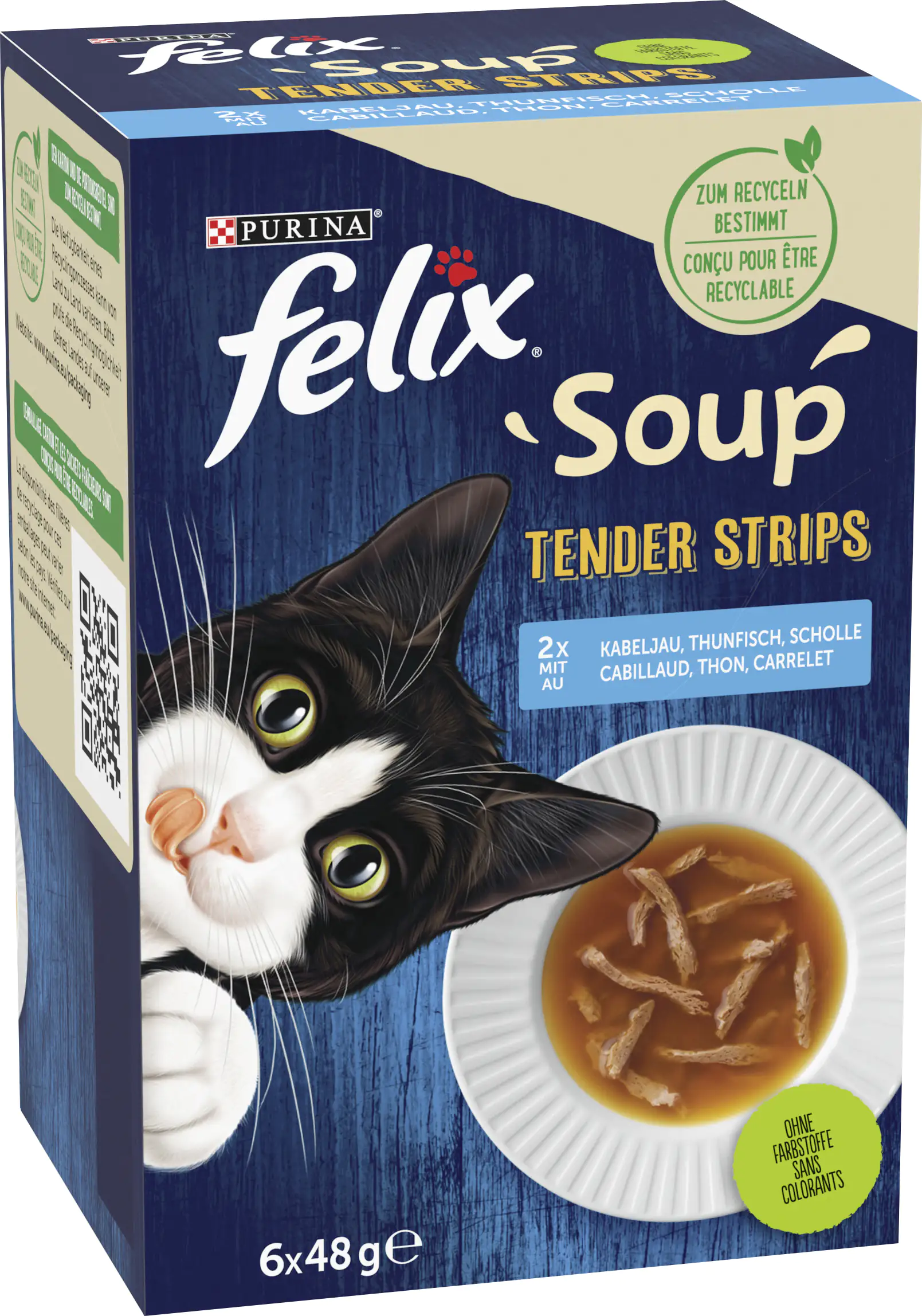 Felix Soup Tender Strips mit Kabeljau, Thunfisch & Scholle 6 x 48 g
