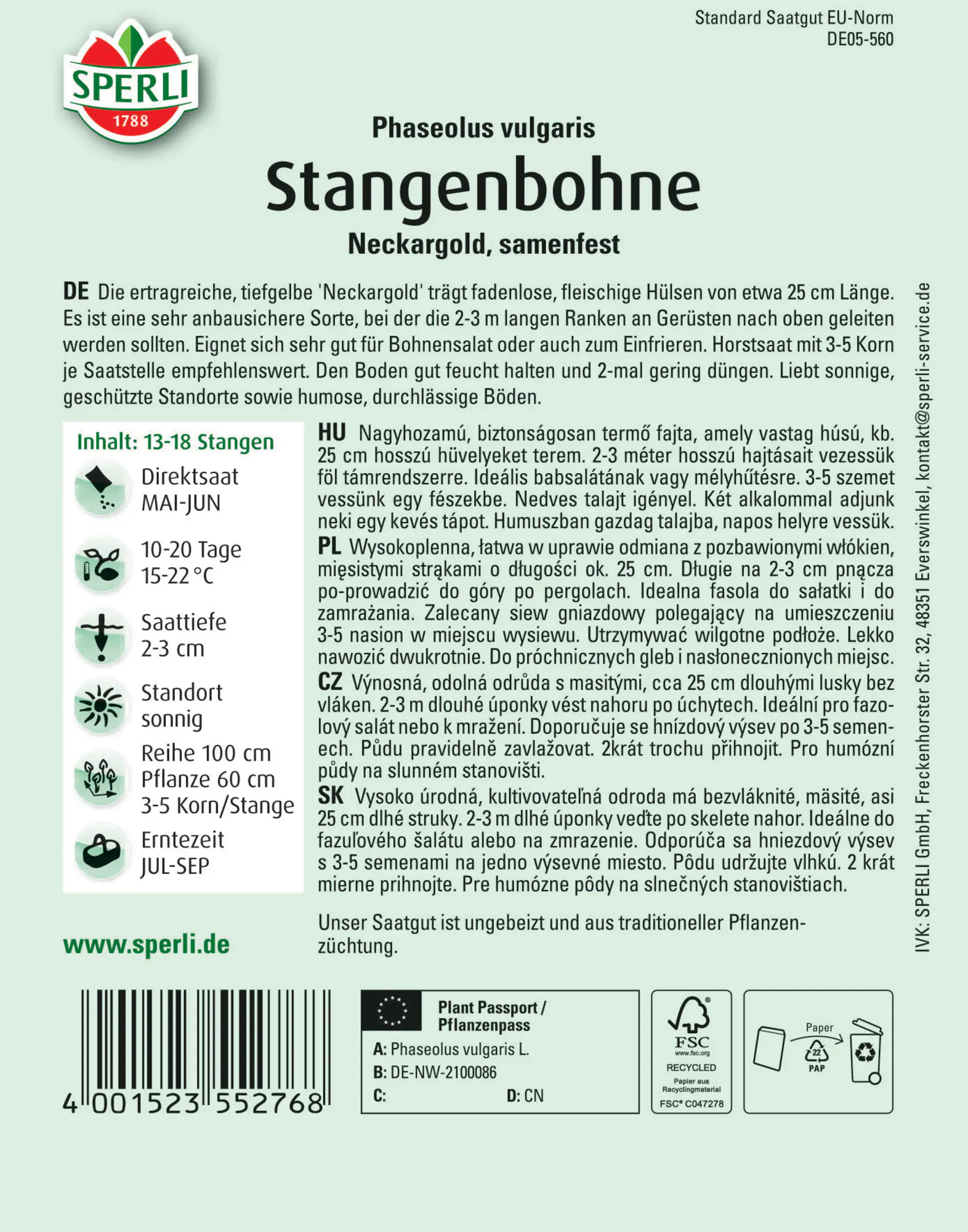 Sperli Stangenbohne Neckargold