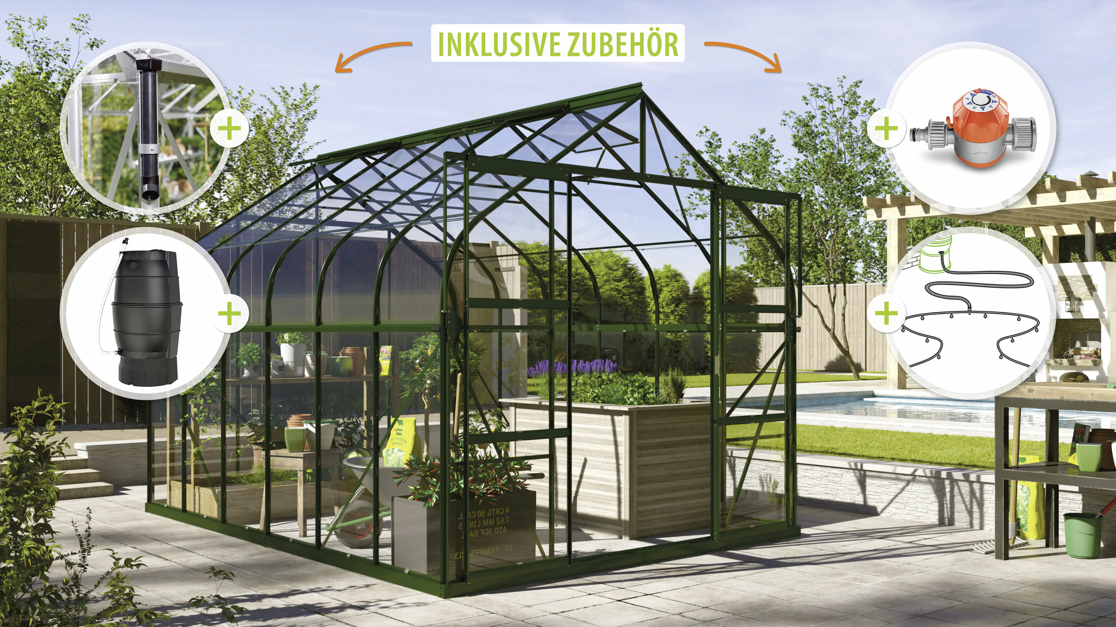 Vitavia Gewächshaus-Set Dione 9900 ESG 3 mm smaragd 254 x 379 cm 