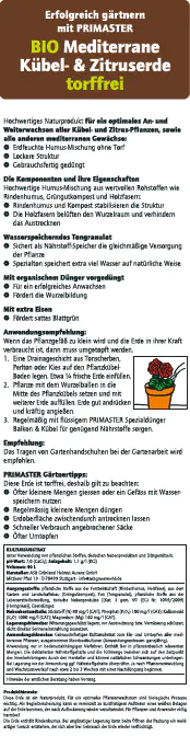 Primaster Mediterrane Kübel und Zitrus Erde 40 L torffrei Primaster Mediterrane Kübel und Zitrus Erde 40 L torffrei