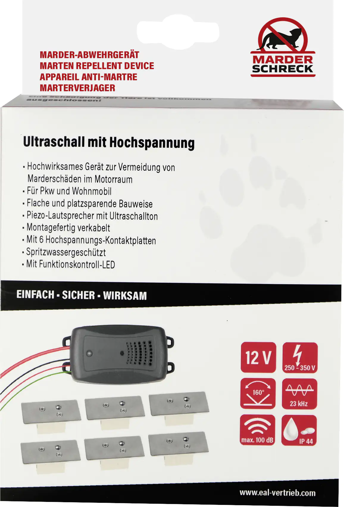 LAS Marder-Abwehrgerät mit Ultraschall 95dB 12V DC Hochspannung LAS Marder-Abwehrgerät mit Ultraschall 95dB 12V DC Hochspannung