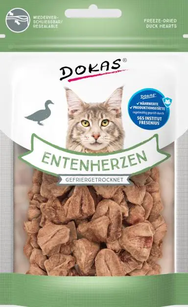 Dokas Katzensnack getreidefrei gefriergetrocknet 15 g Entenherzen