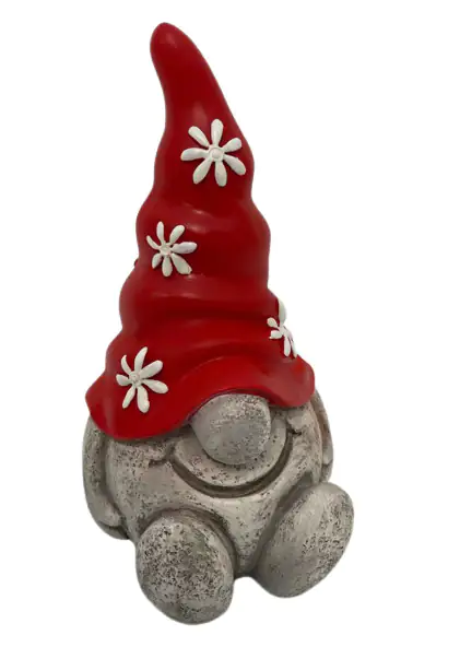 Dekofigur Wichtel Blumenmütze sitzend rot 20 x 11 x 12 cm
