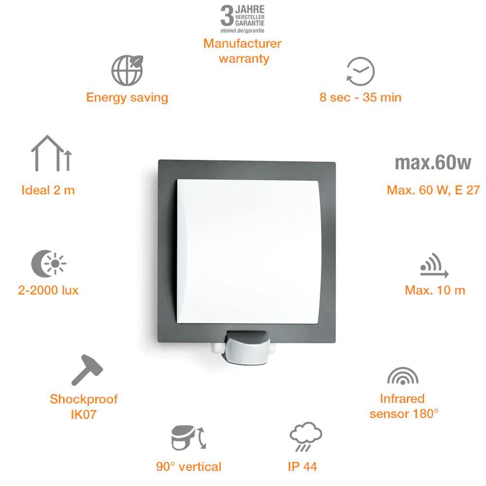 Steinel Außenleuchte L 20 S Anthrazit mit Sensor schwenkbar 10 m Steinel Außenleuchte L 20 S Anthrazit mit Sensor schwenkbar 10 m