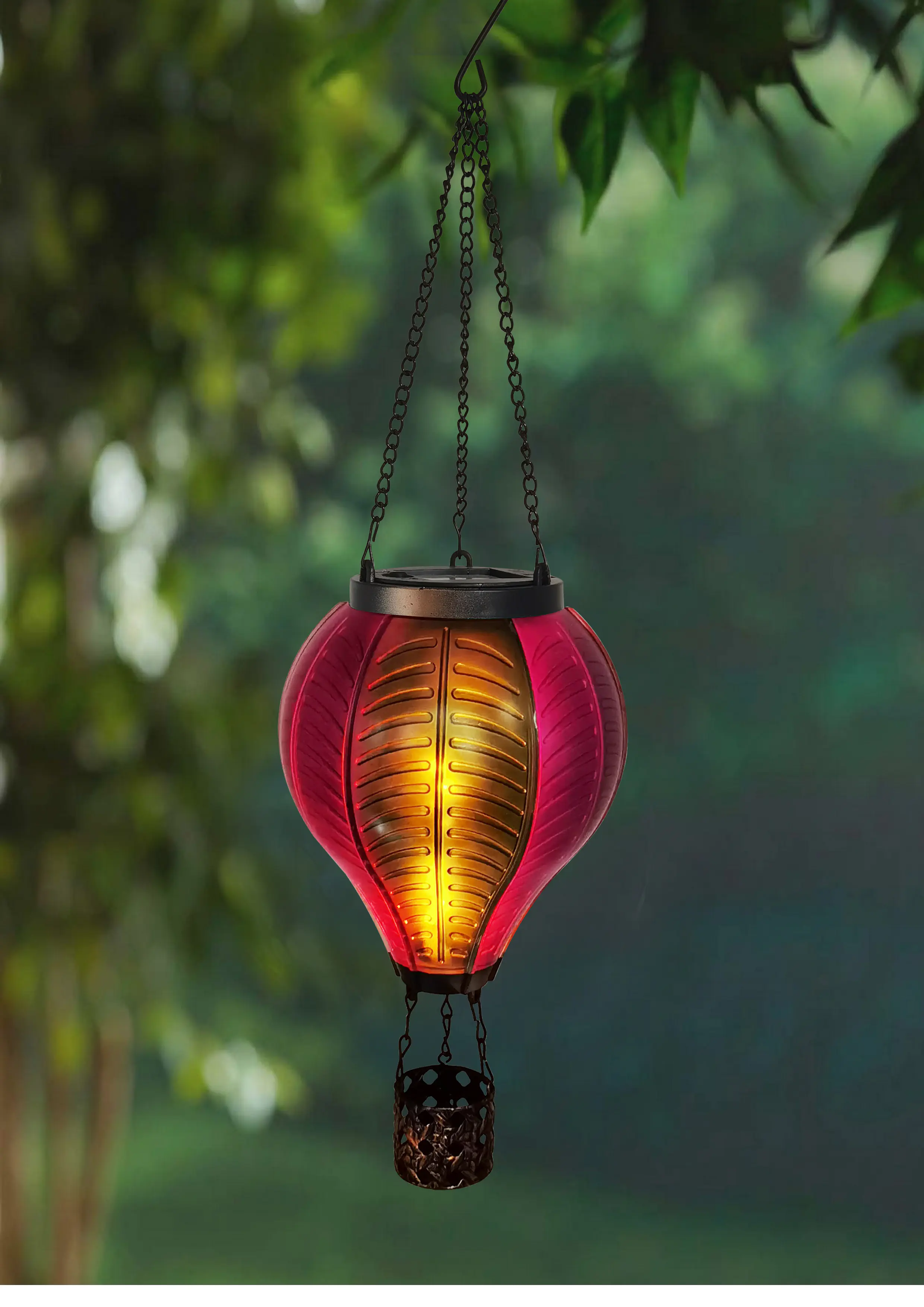 Dapo LED Solarleuchte Heißluftballon mit Flammeeffekt lila/grün warmweiß