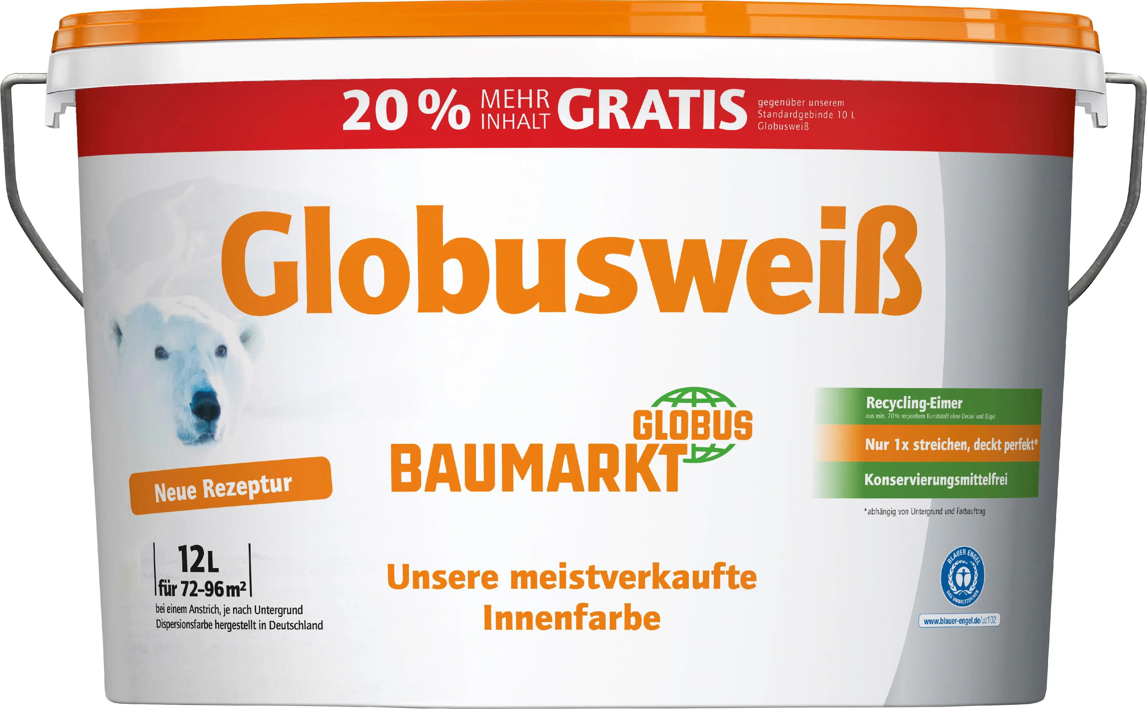 Globusweiß Wandfarbe weiß matt 12 L Globusweiß Wandfarbe weiß matt 12 L