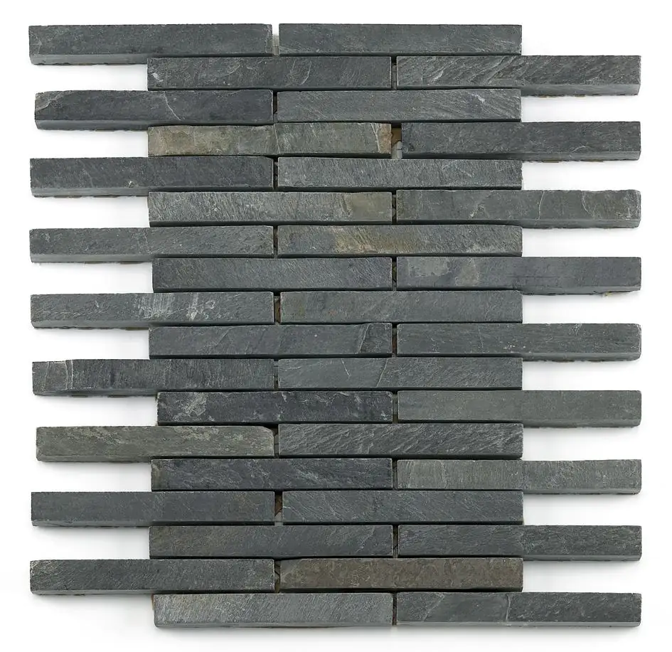 Mosaikfliese Schiefer 25 x 31 cm schwarz Steinmaß: ca. 12 x 1,5 cm