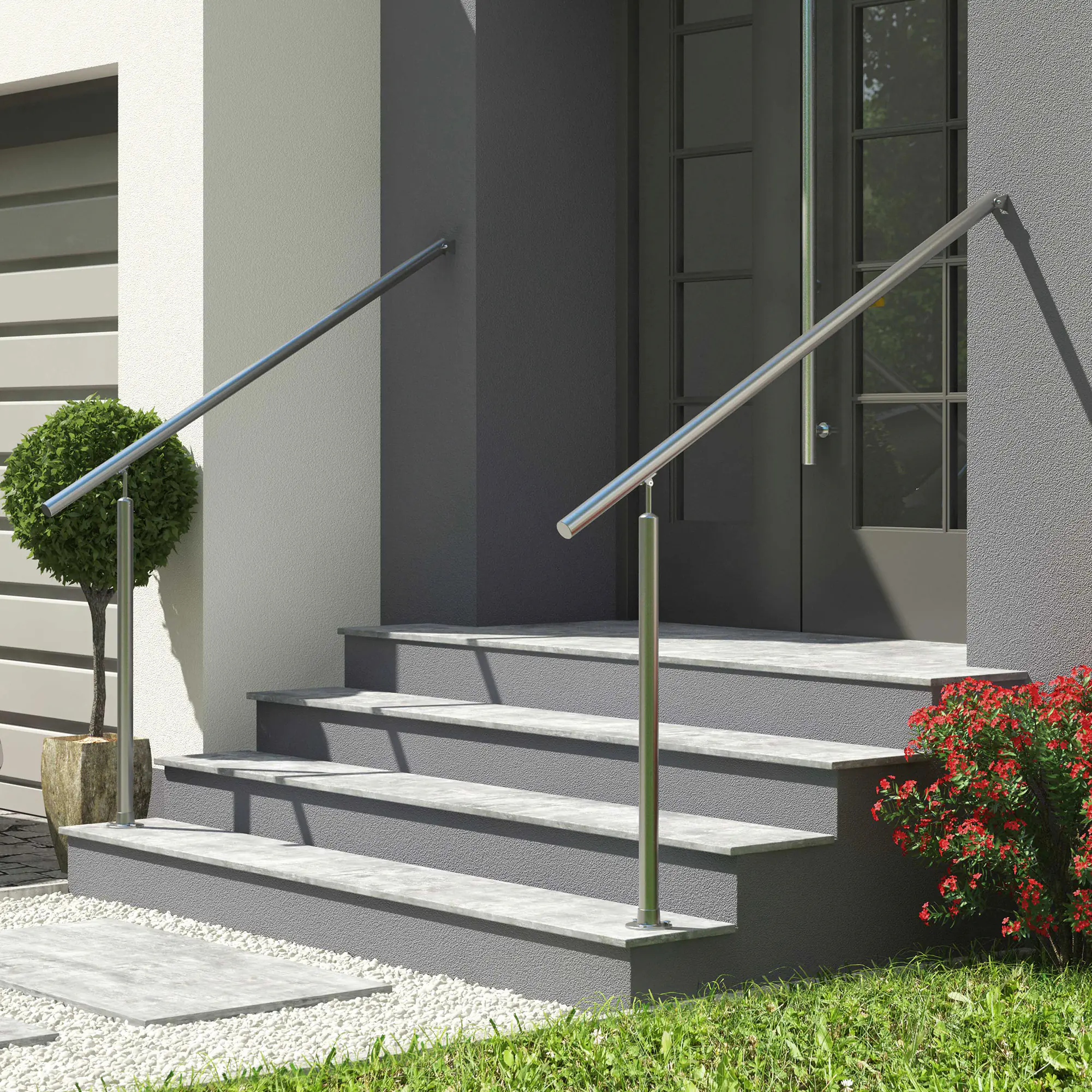 Dolle Einganggeländer Edelstahl mit einem Pfosten für Bodenmontage