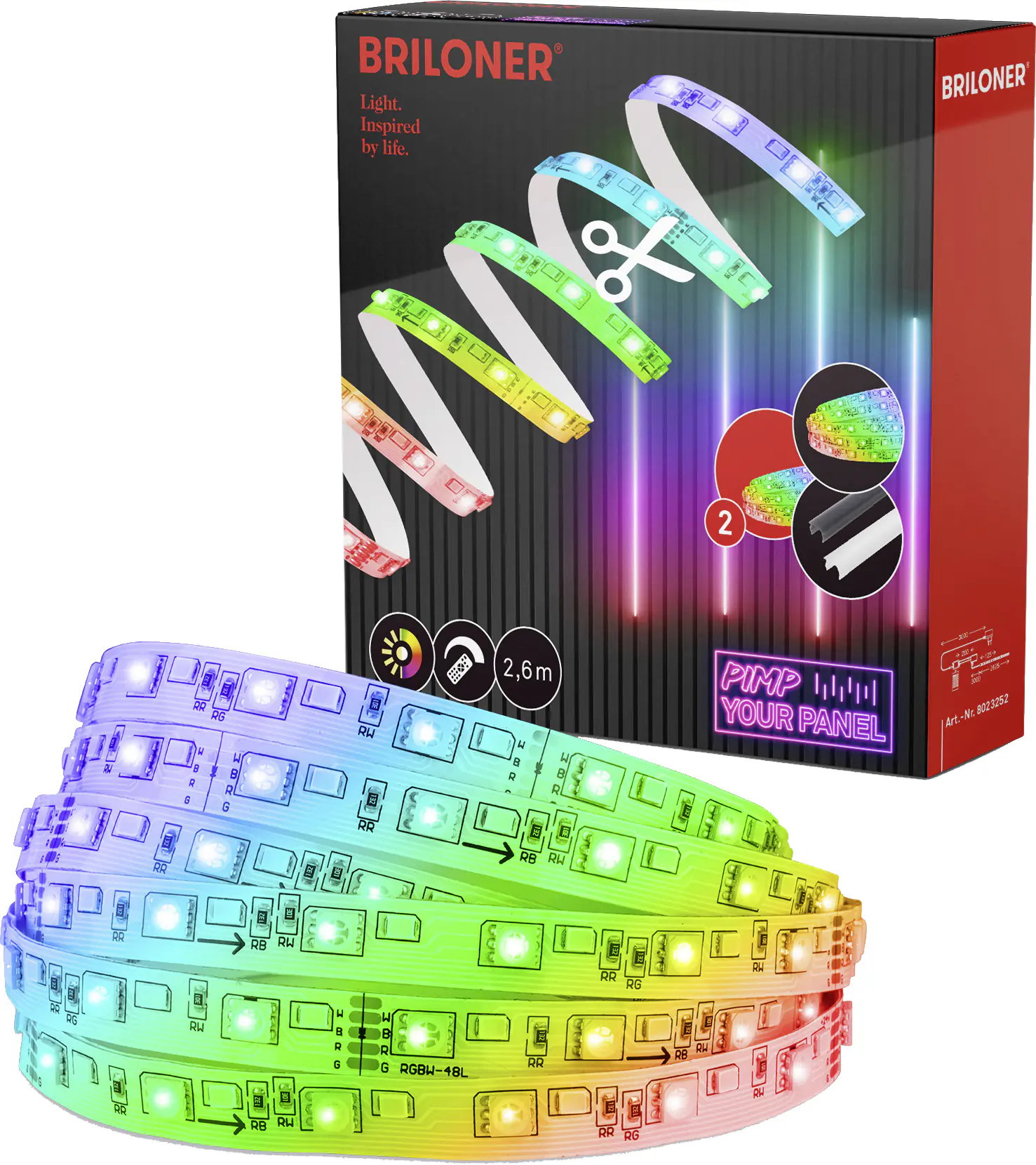 Brilloner LED-Stripe Pimp your Panel bunt RGB, 2,6 m, 3000K 1300 lm Erweiterungsset