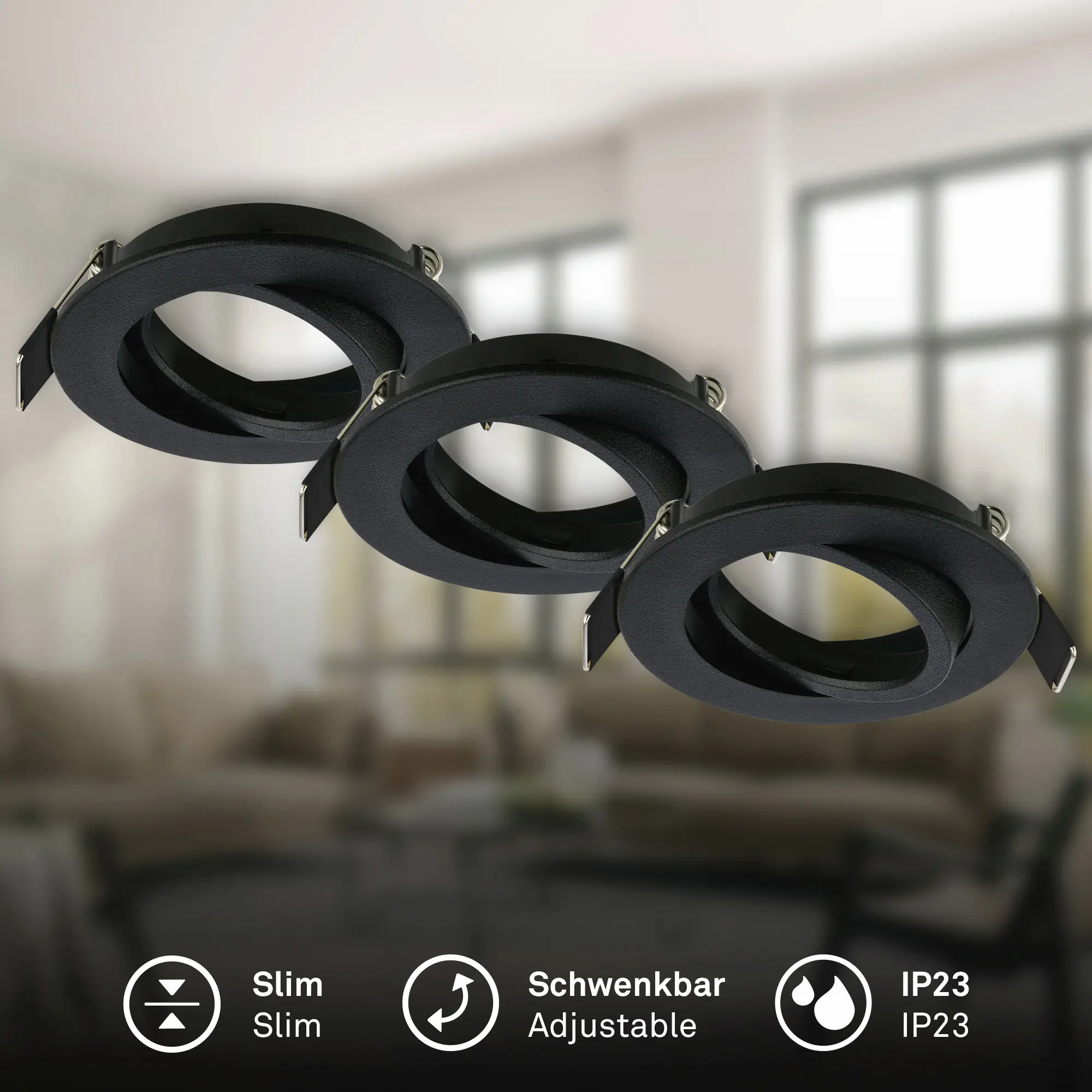 Briloner LED Einbauleuchte Biwa 3x GU10 bis 7W ohne Leuchtmittel schwarz