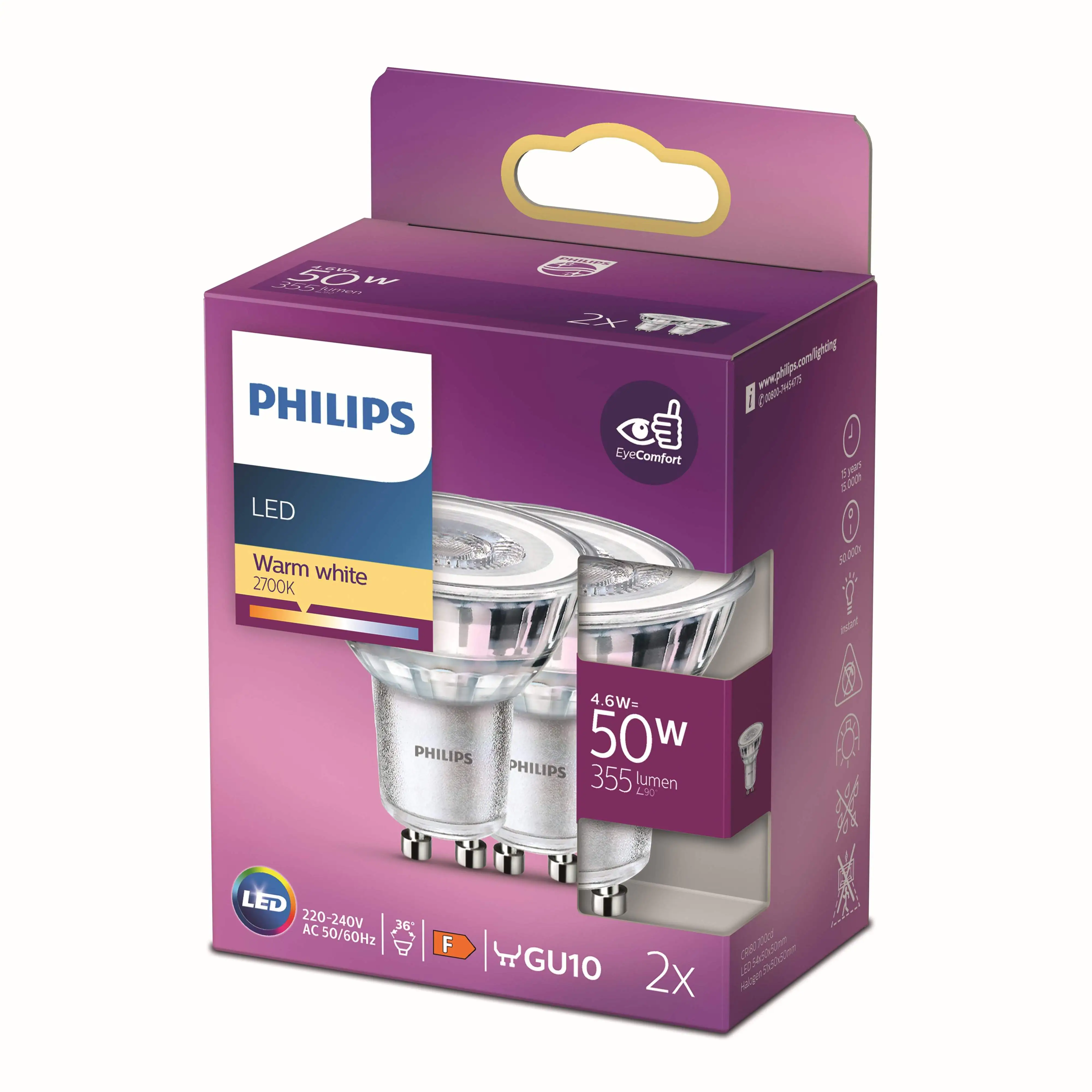Philips LED-Leuchtmittel Spot PAR16 GU10 4,6W warmweiß
