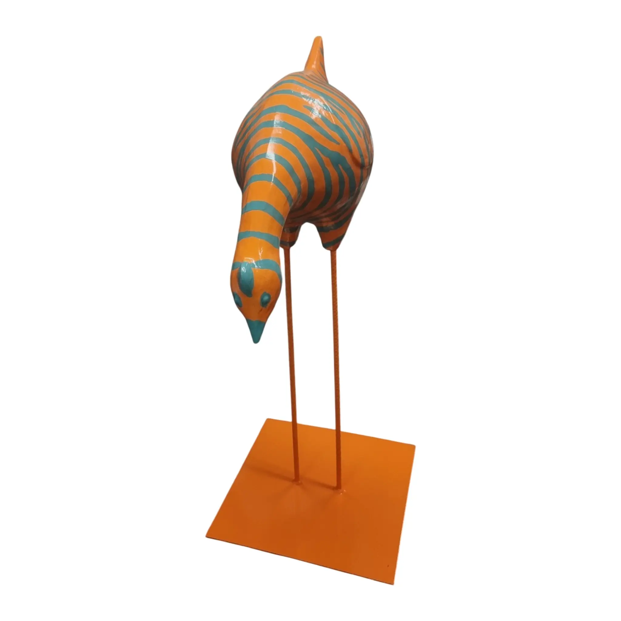 Dekofigur Huhn Zebra-Design Kopf hoch 85 x 34 cm orange-türkis