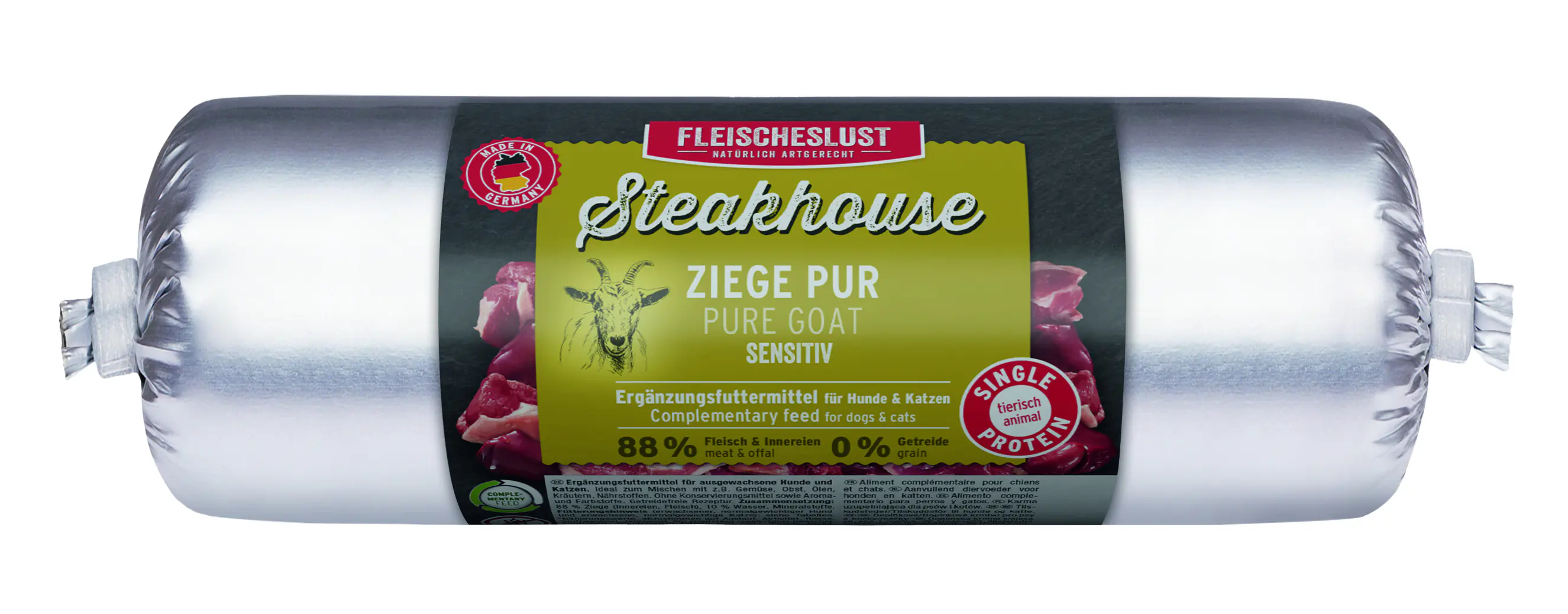 Fleischeslust Steakhouse Nassfutter für Hunde & Katzen Adult Sensitive getreidefrei 500 g Ziege pur