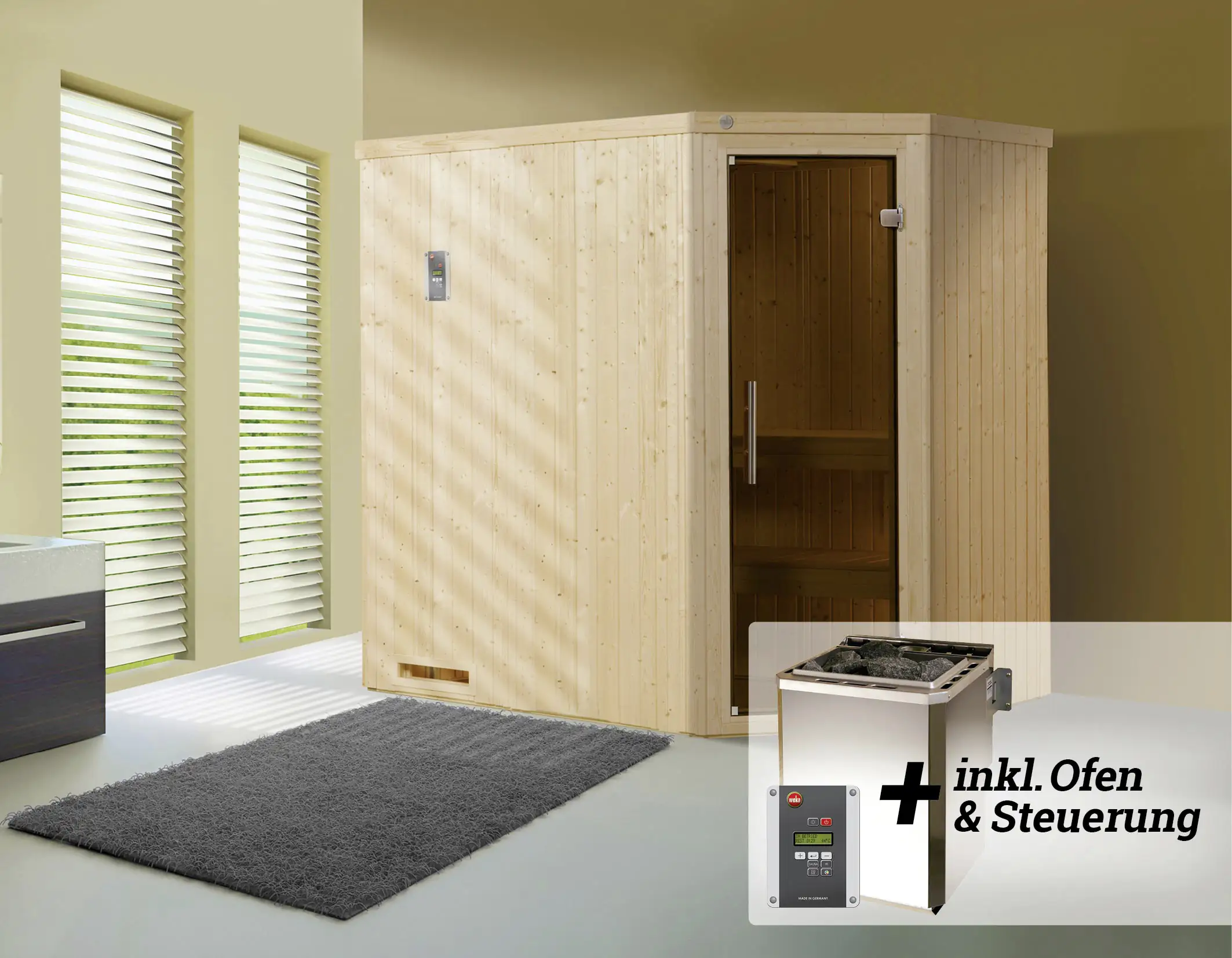 Weka Elementsauna Varberg Eck Gr. 1 Sparset 7,5 kw BioS Weka Elementsauna Varberg Eck Gr. 1 Sparset 7,5 kw BioS