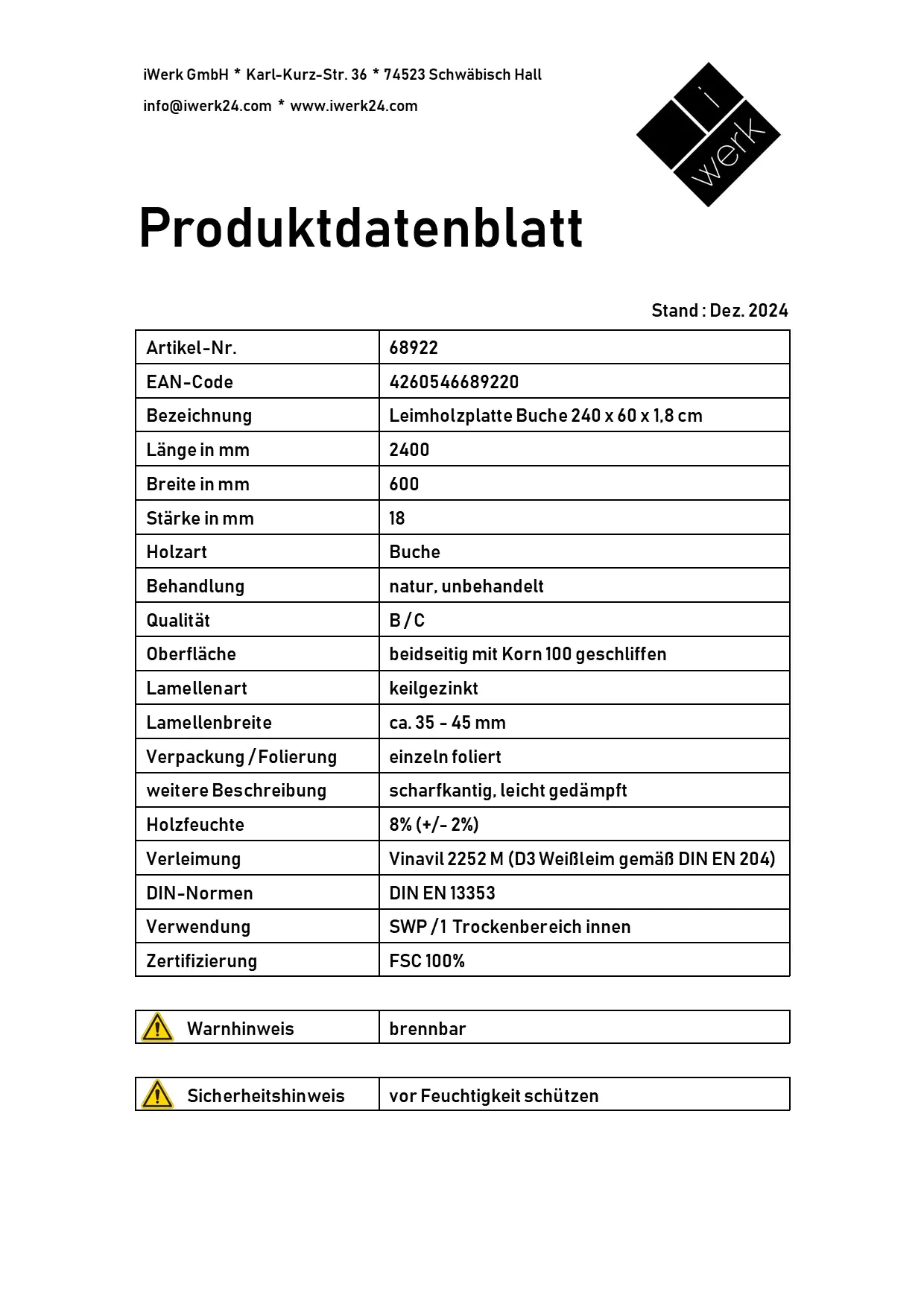 Leimholz Buche 240 x 60 cm 18 mm