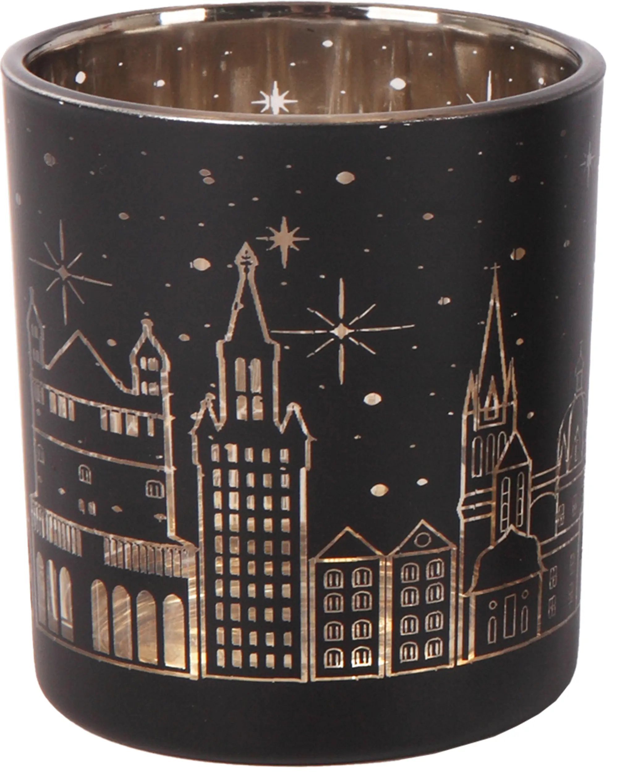 Windlicht Weihnachten Glas Ø 7 x 8 cm schwarz gold 3-fach sortiert