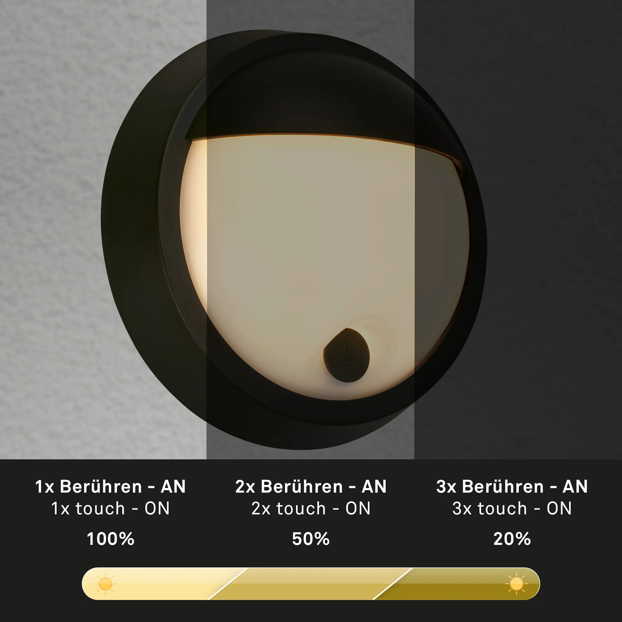 Briloner LED Akku-Außenwandleuchte Puni 4W schwarz Touch-Dimmer warmweiß Briloner LED Akku-Außenwandleuchte Puni 4W schwarz Touch-Dimmer warmweiß