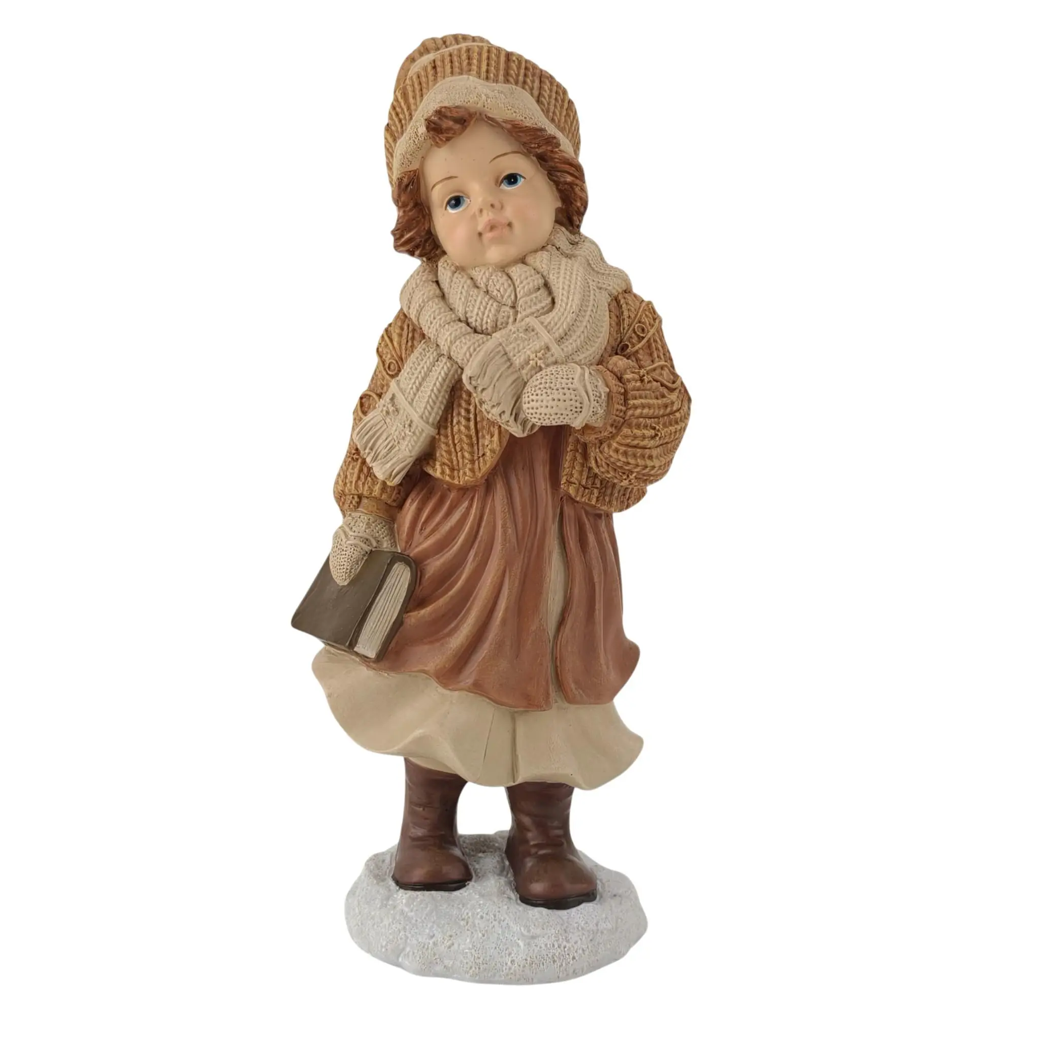 Dekofigur Mädchen mit Buch klein 27 x 11,5 cm beige/braun
