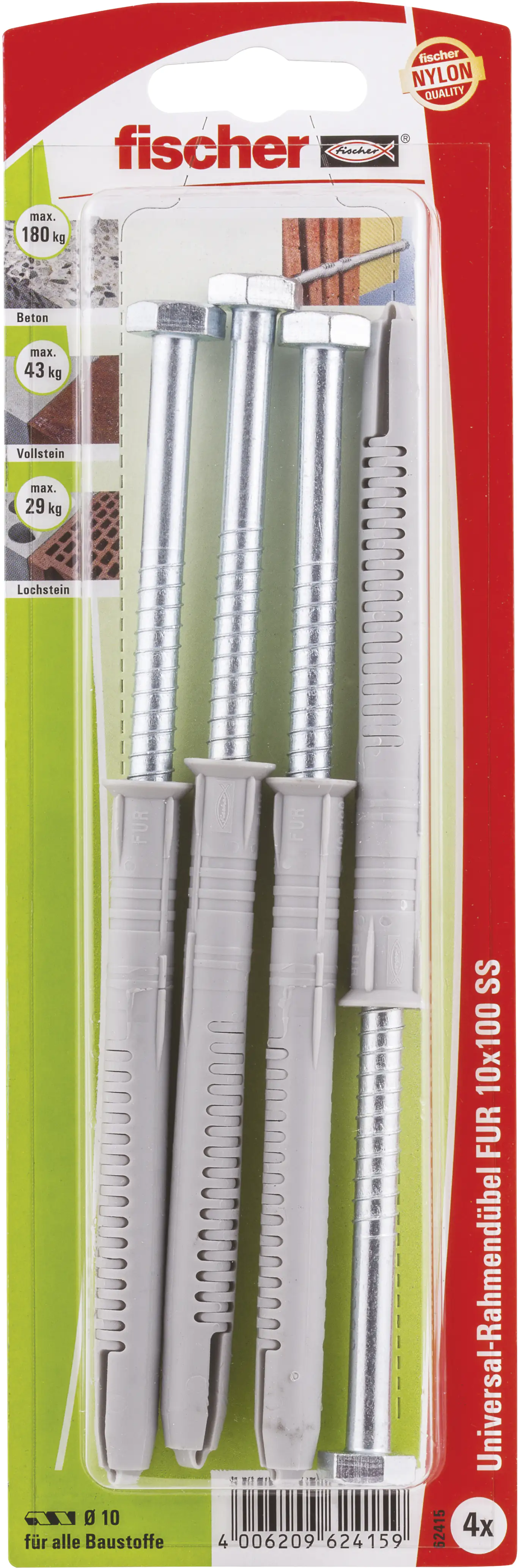 4006209624159 Fischer Langschaftdübel FUR 10.0 x 100 mm - 4 Stück