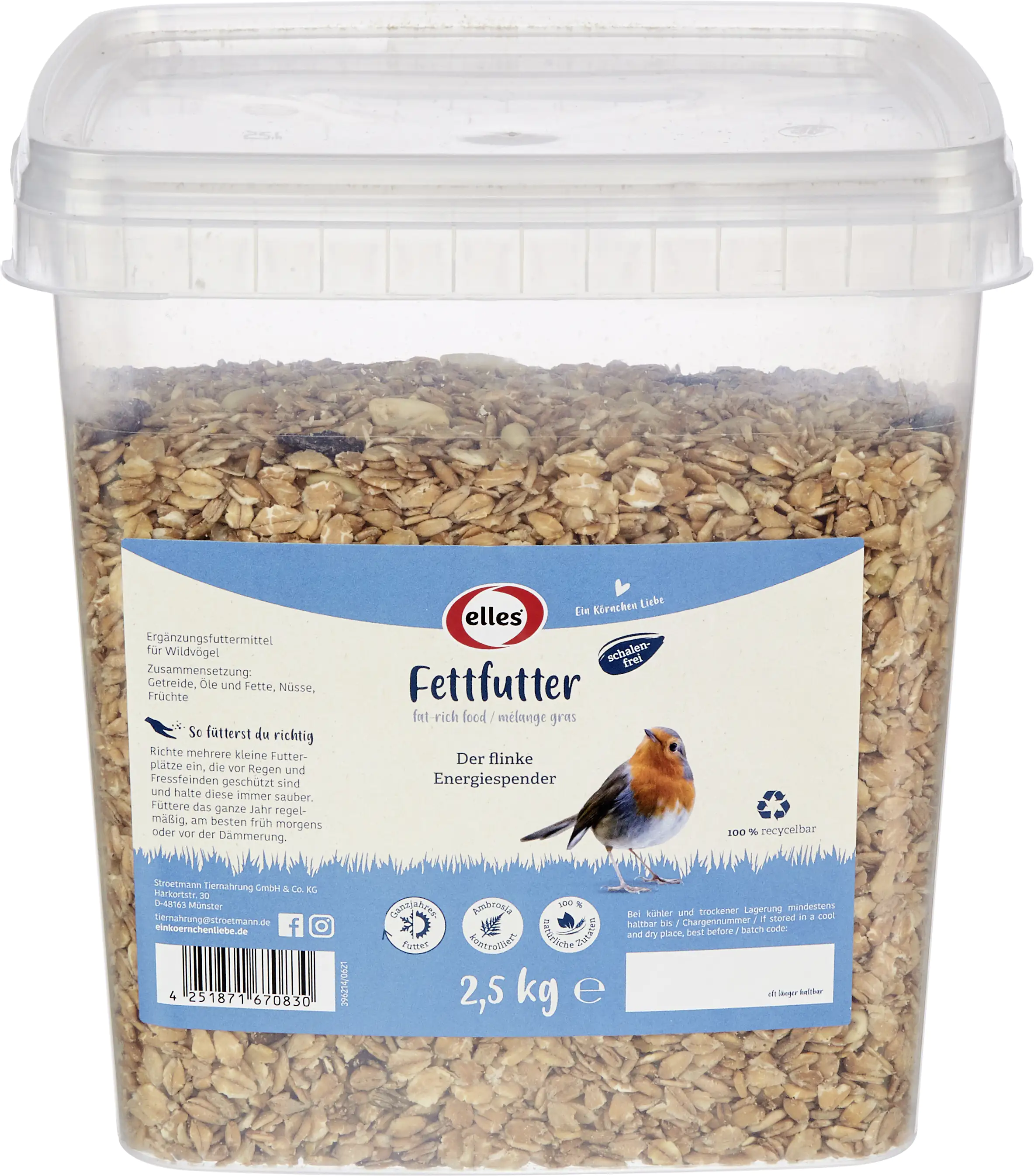 4251871670830 Elles Wildvogelfutter Fettfutter 2,5 kg Eimer