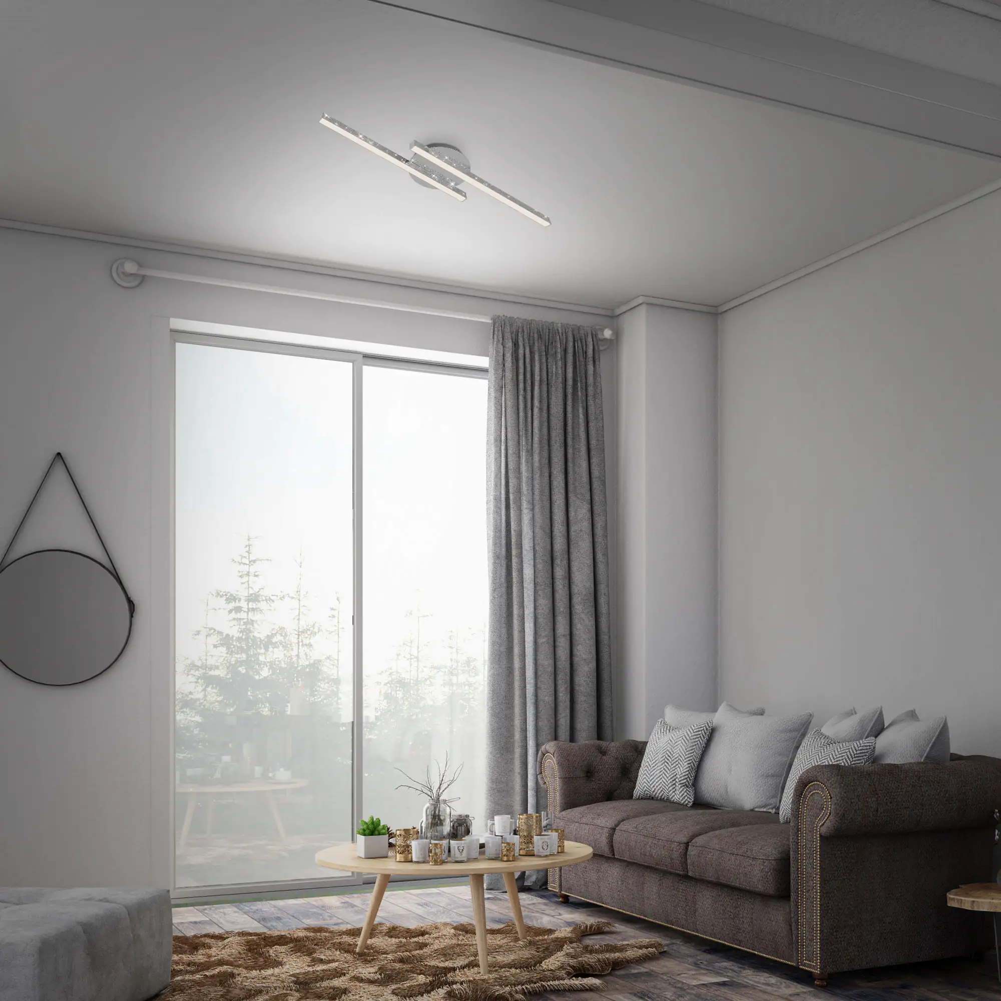 Di-Ka LED Wand- und Deckenleuchte Rey 60x14 cm chrom Glitzereffekt