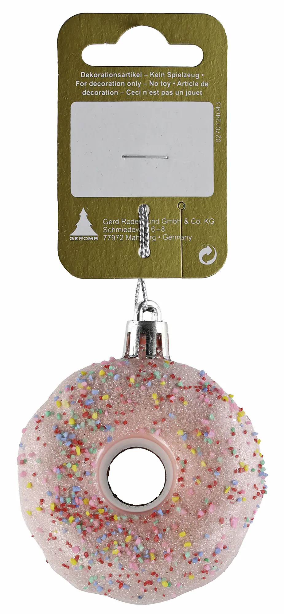Weihnachtsanhänger Donut aus Kunststoff Ø 6 x 3 cm rosa 1 Stück