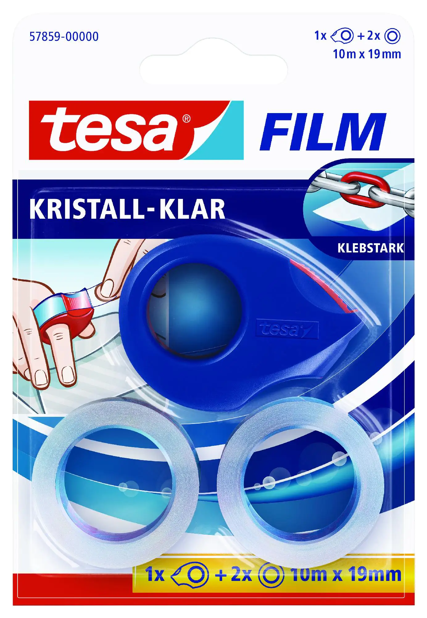 tesa Film + Mini Abroller 10 m x 19 mm, rot-blau tesa Film + Mini Abroller 10 m x 19 mm, rot-blau