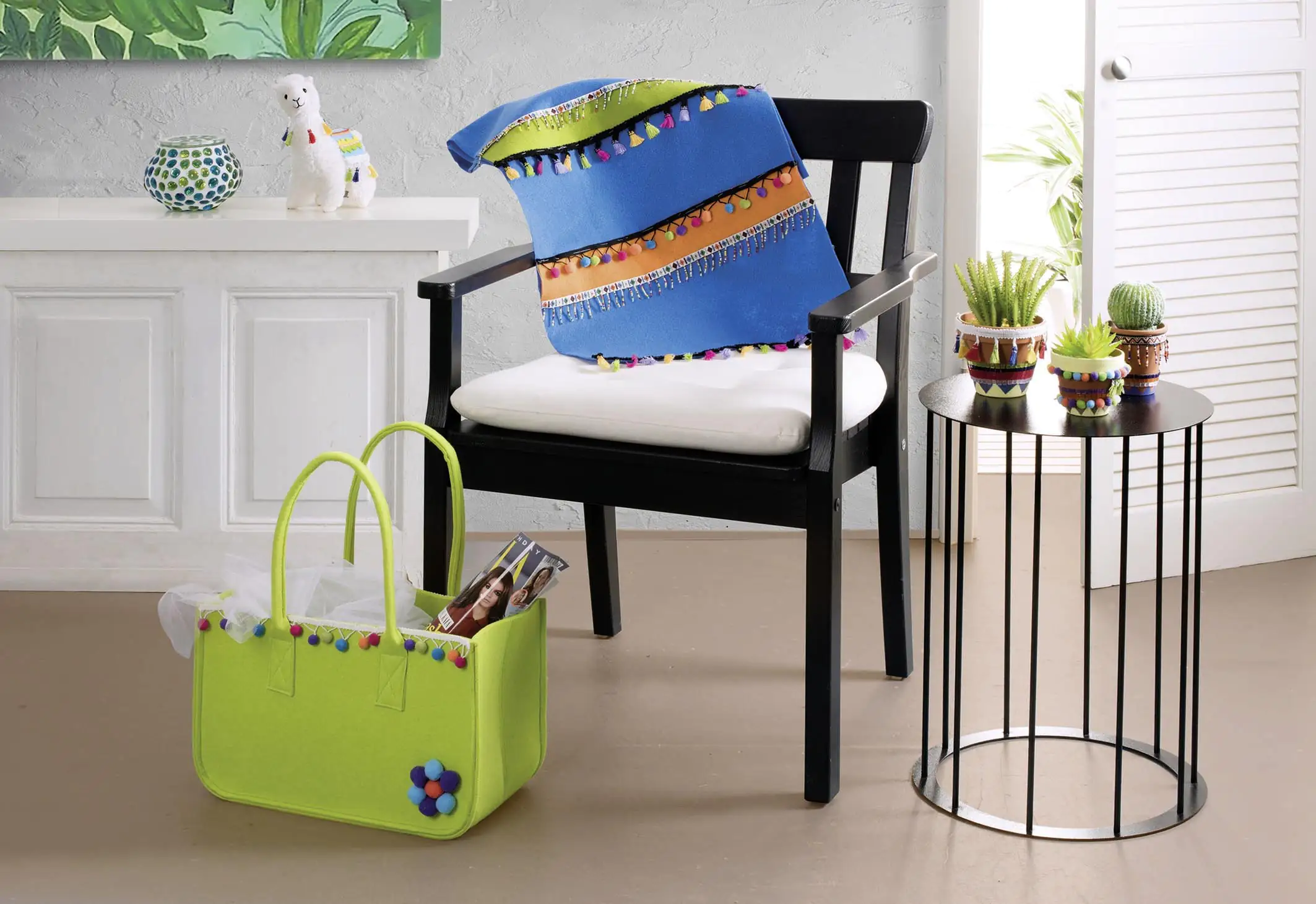 Glorex Girlande mit Perlen bunt 1 Meter, weißes Band