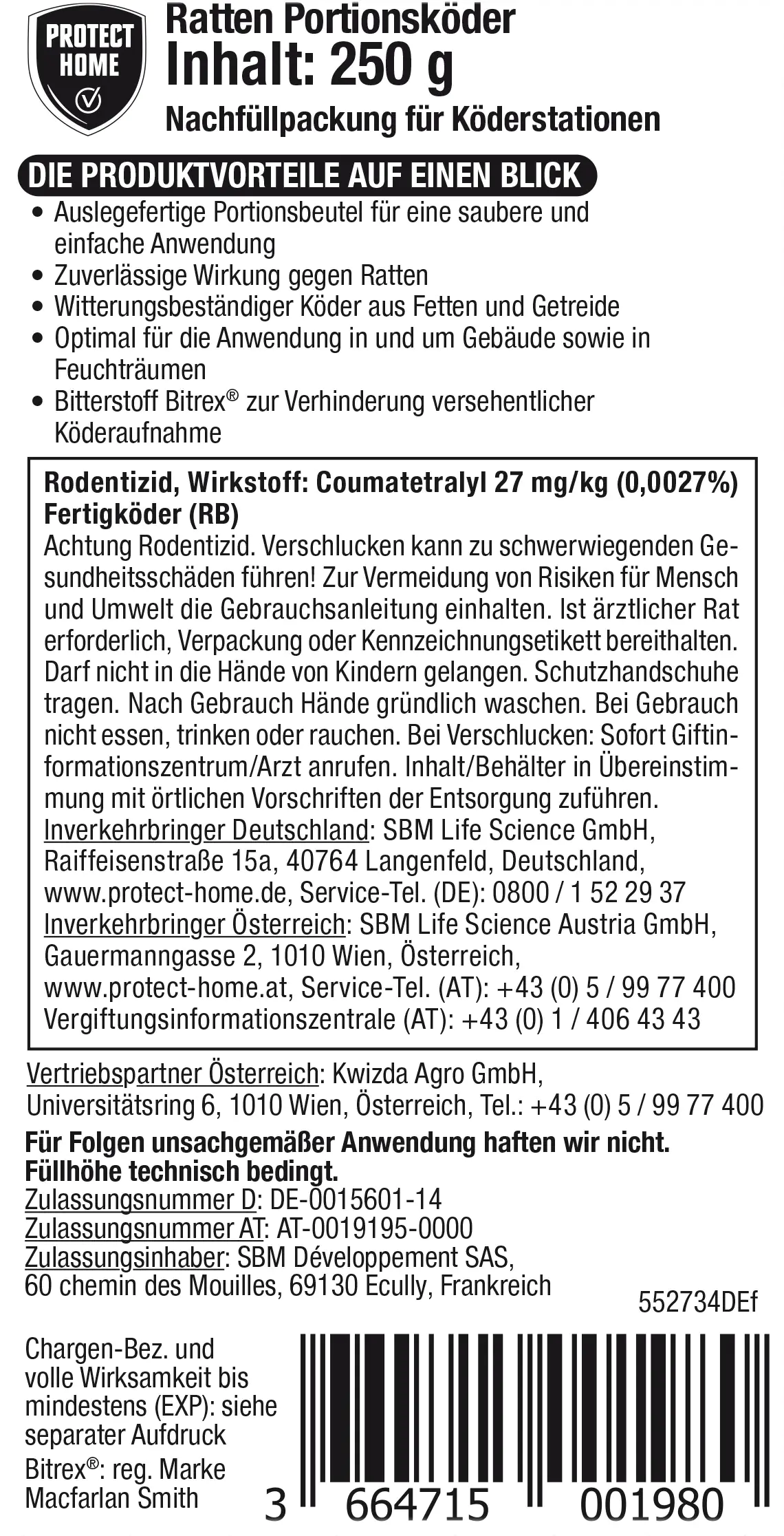 Protect Home Rodicum Ratten Portionsköder 250 g Protect Home Rodicum Ratten Portionsköder 250 g