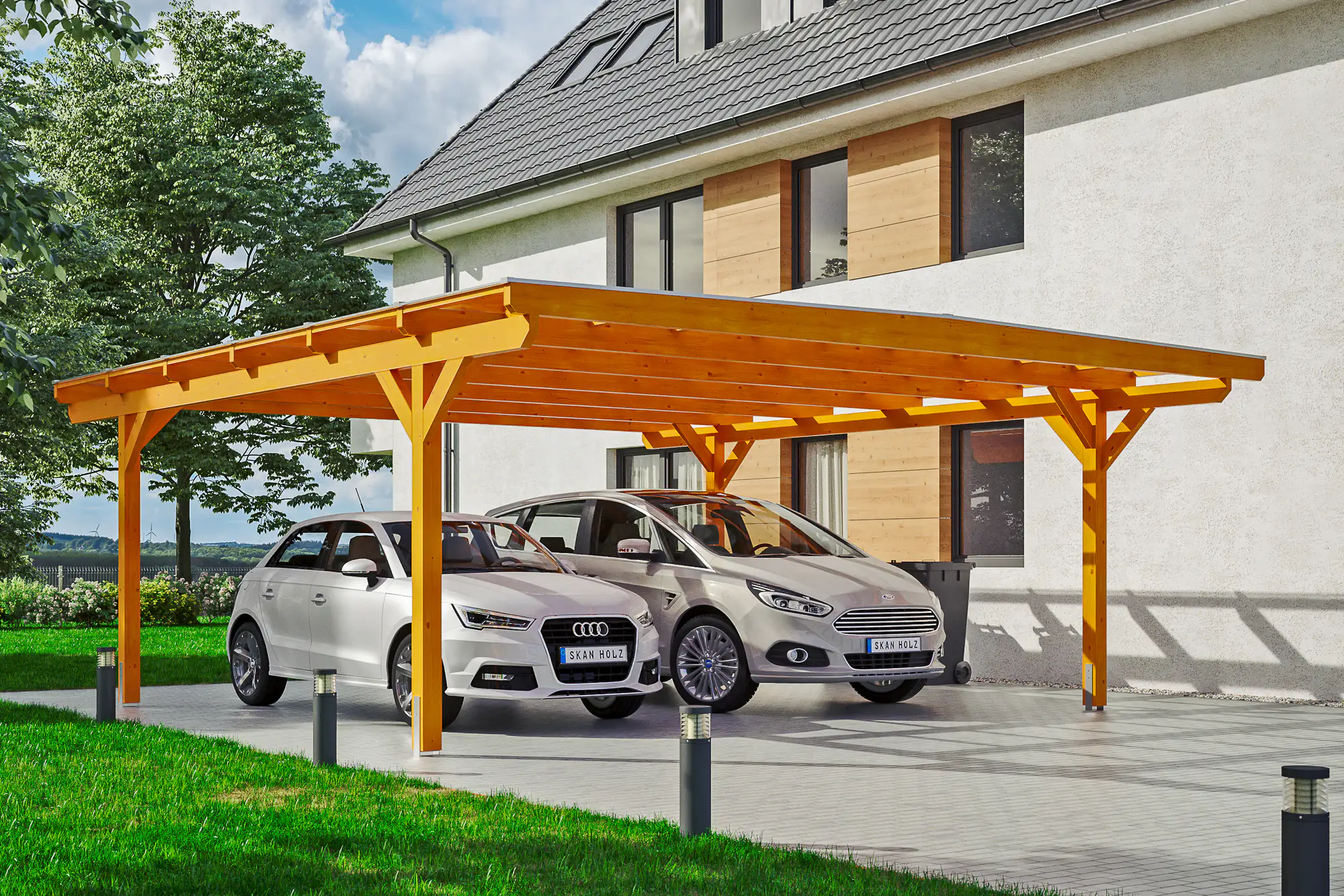 SKAN HOLZ Carport Odenwald 640 x 648 cm, lasiert in Eiche hell