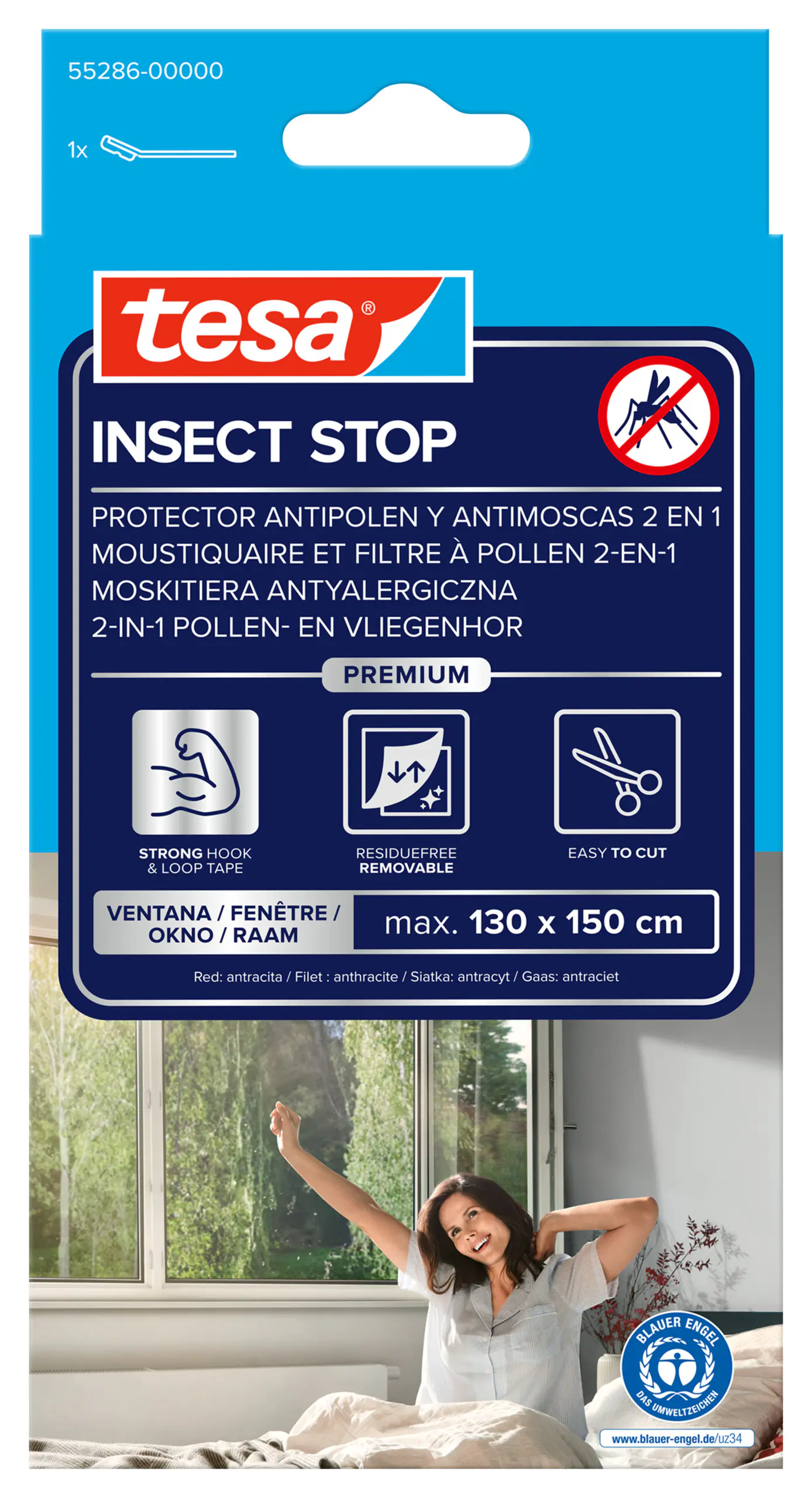 tesa Pollenschutzgitter 130 x 150 cm Anthrazit