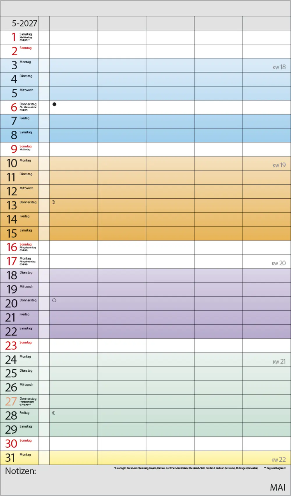 Korsch Kalender Familienplaner 2027 Farbenspiel 27 x 46 cm
