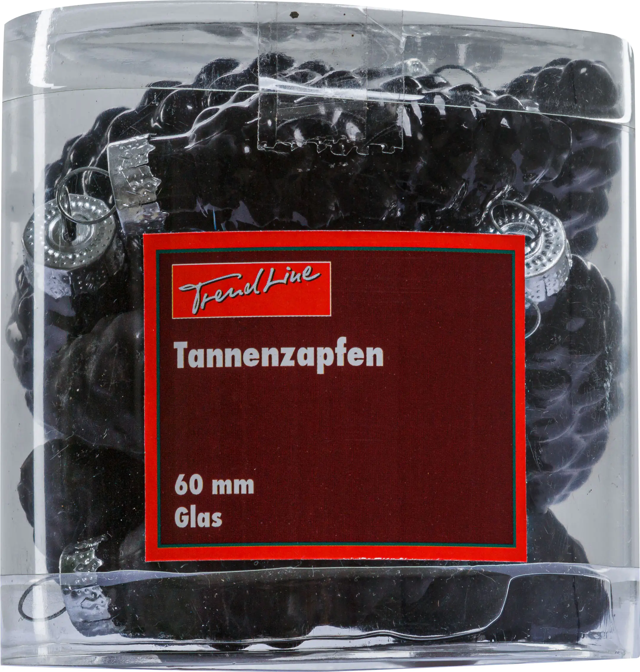 2076601552420_01 TrendLine Weihnachtskugeln Glas-Tannenzapfen 6 cm schwarz 12 Stück