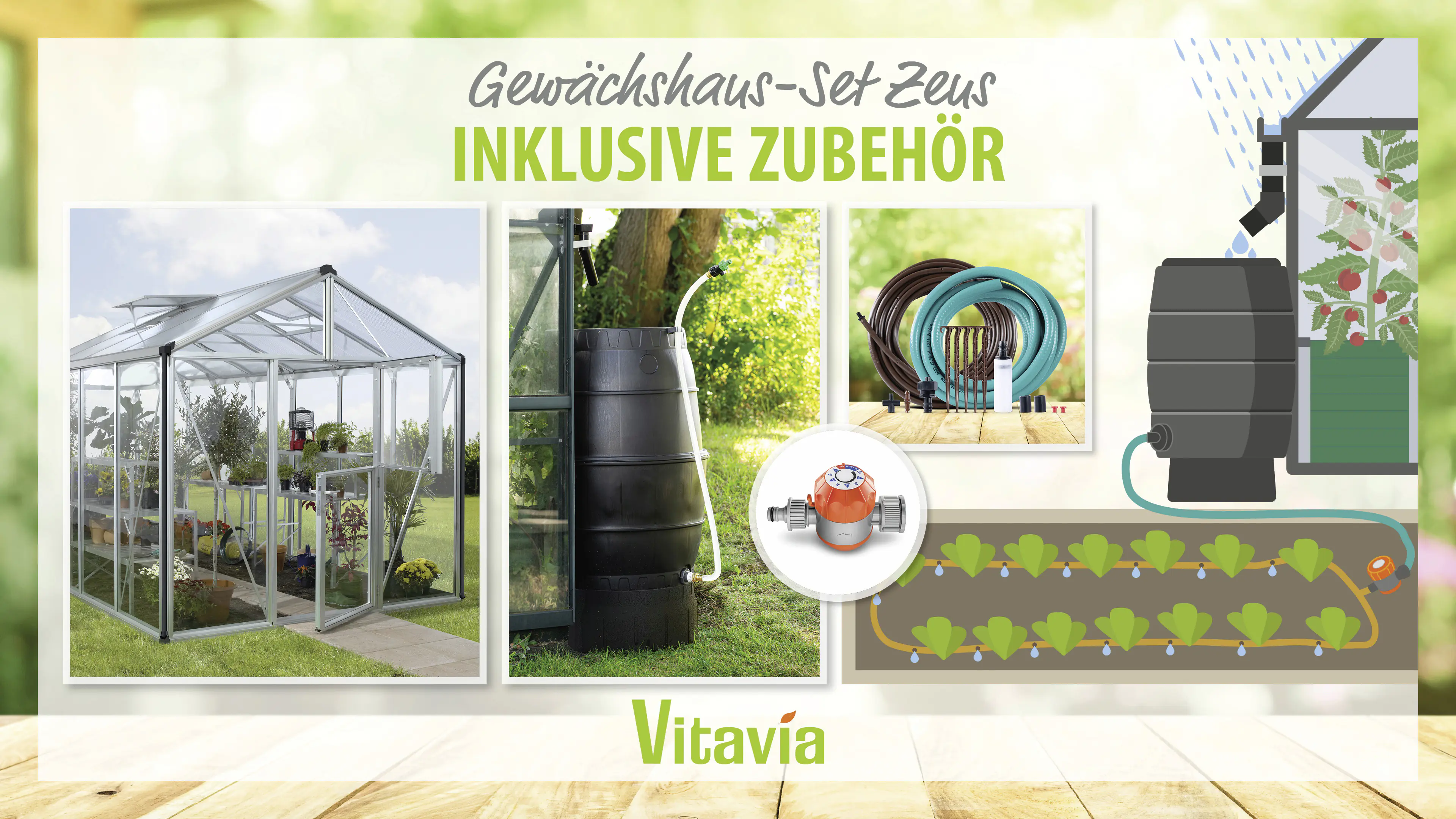 Vitavia Gewächshaus-Set Zeus 8100 ESG/HKP alu 266 x 324 cm 